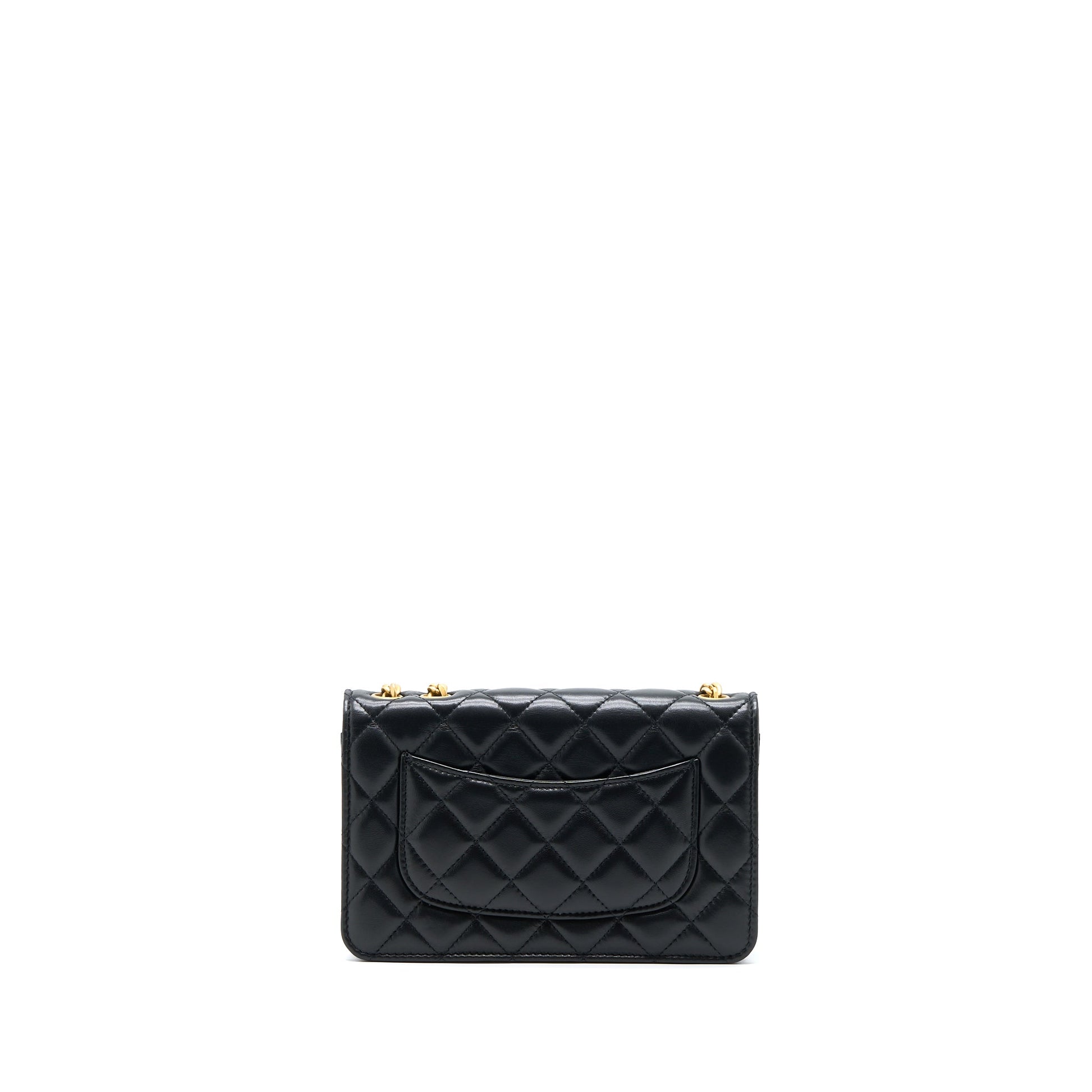 Chanel 22K Pillar On Lambskin GHW Black Gold Wallet Case