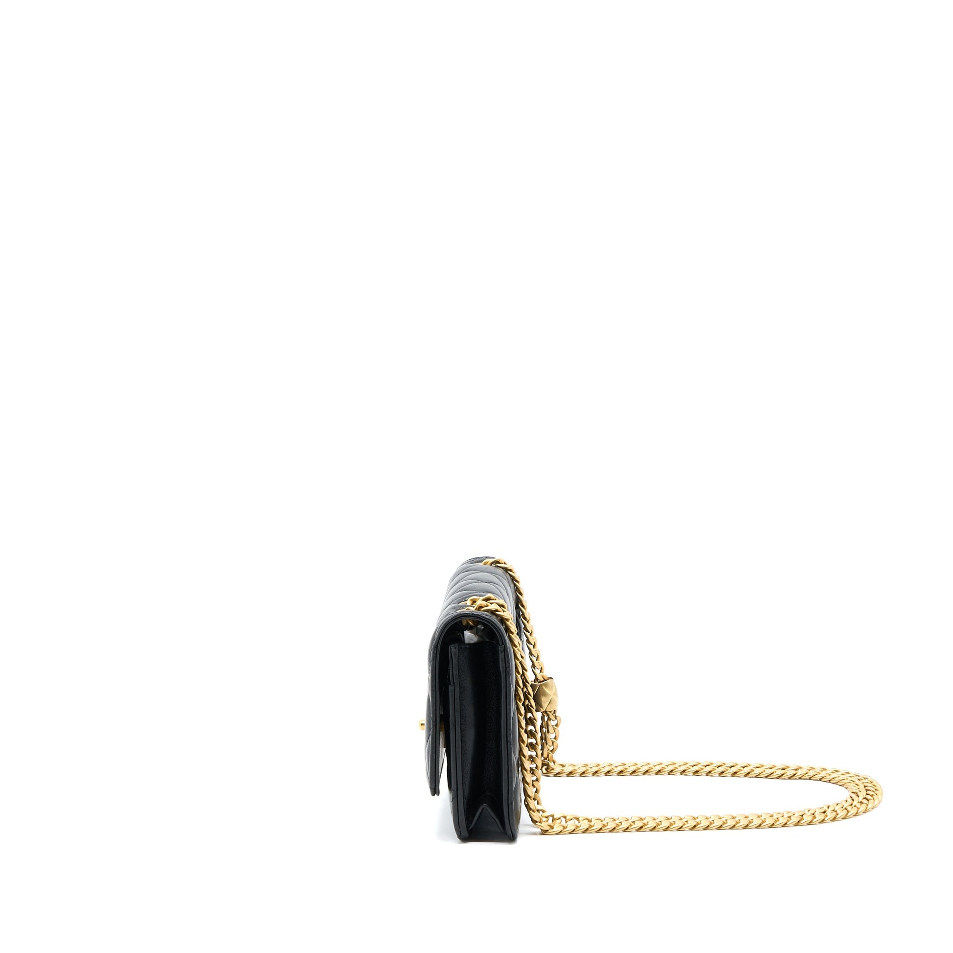 Chanel 22K Pillar On Lambskin GHW Black Gold Wallet Case