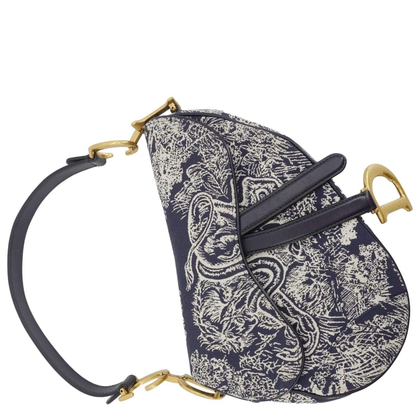 Dior Saddle Reverse Toile Hobo Bag Blue Embroidered Crossbody Bag