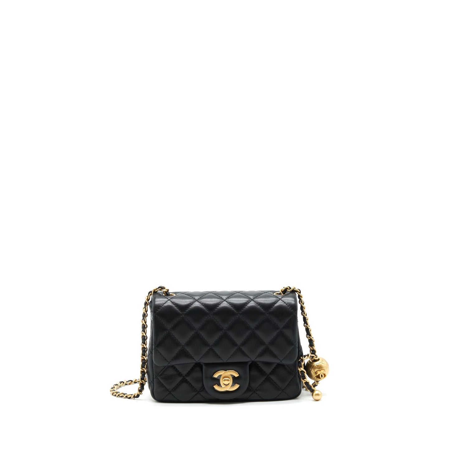 Chanel Square Pearl Crush Lambskin GHW Black Mini Bag