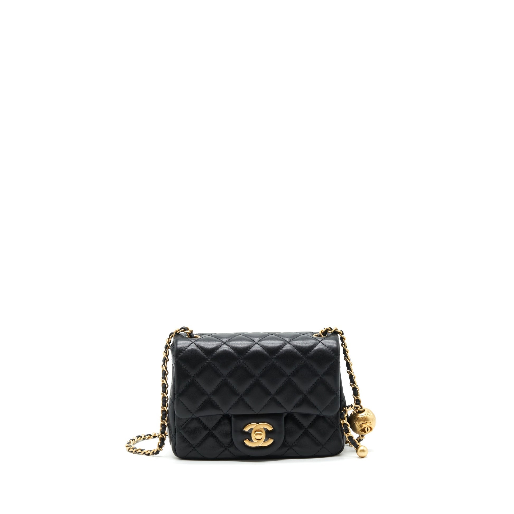 Chanel Square Pearl Crush Lambskin GHW Black Mini Bag