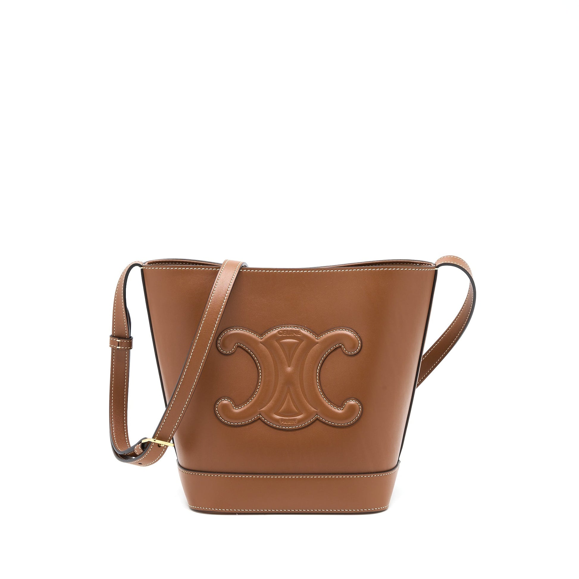 Celine Cuir Triomphe Calfskin Handbag Tan Small Bucket Bag