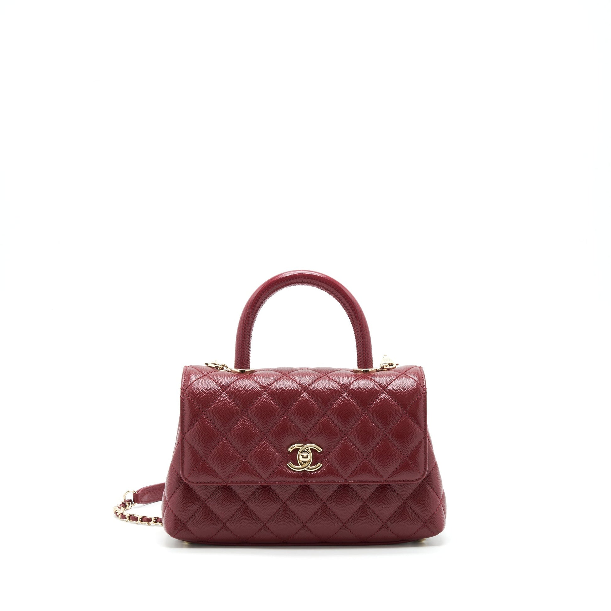 Chanel 21A Coco Handle Caviar NC635 Burgundy Small Handbag
