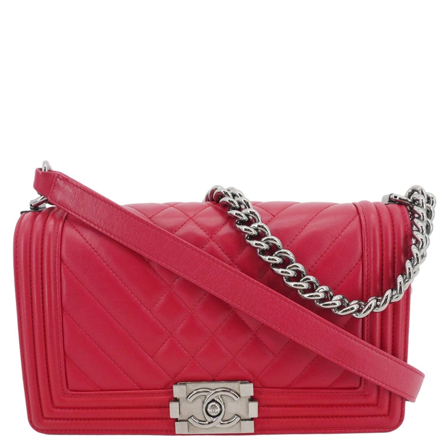 Chanel Boy Mixed Chevron Flap Quilted Lambskin Red Travel Bag