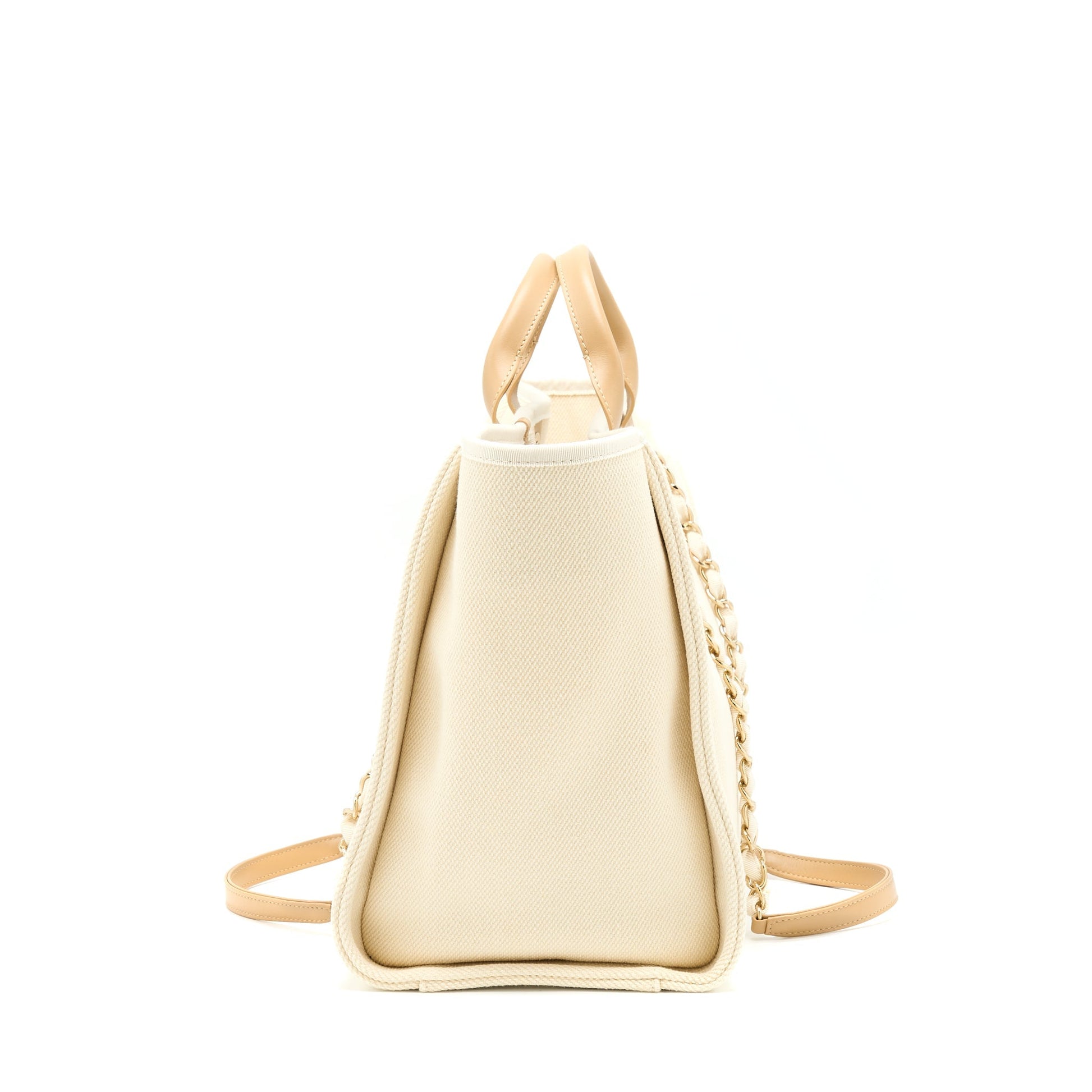 Chanel Deauville Pearl GHW Canvas Tote Bag
