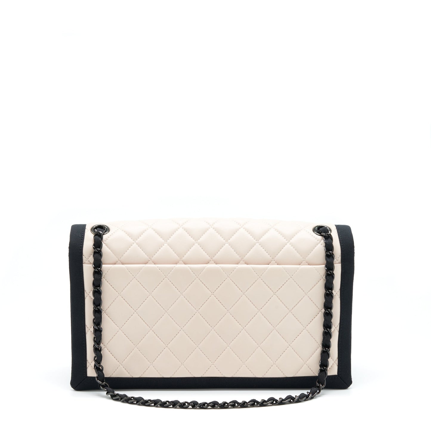 Chanel Seasonal Flap Lambskin Light Hardware Black Beige Shoulder Bag