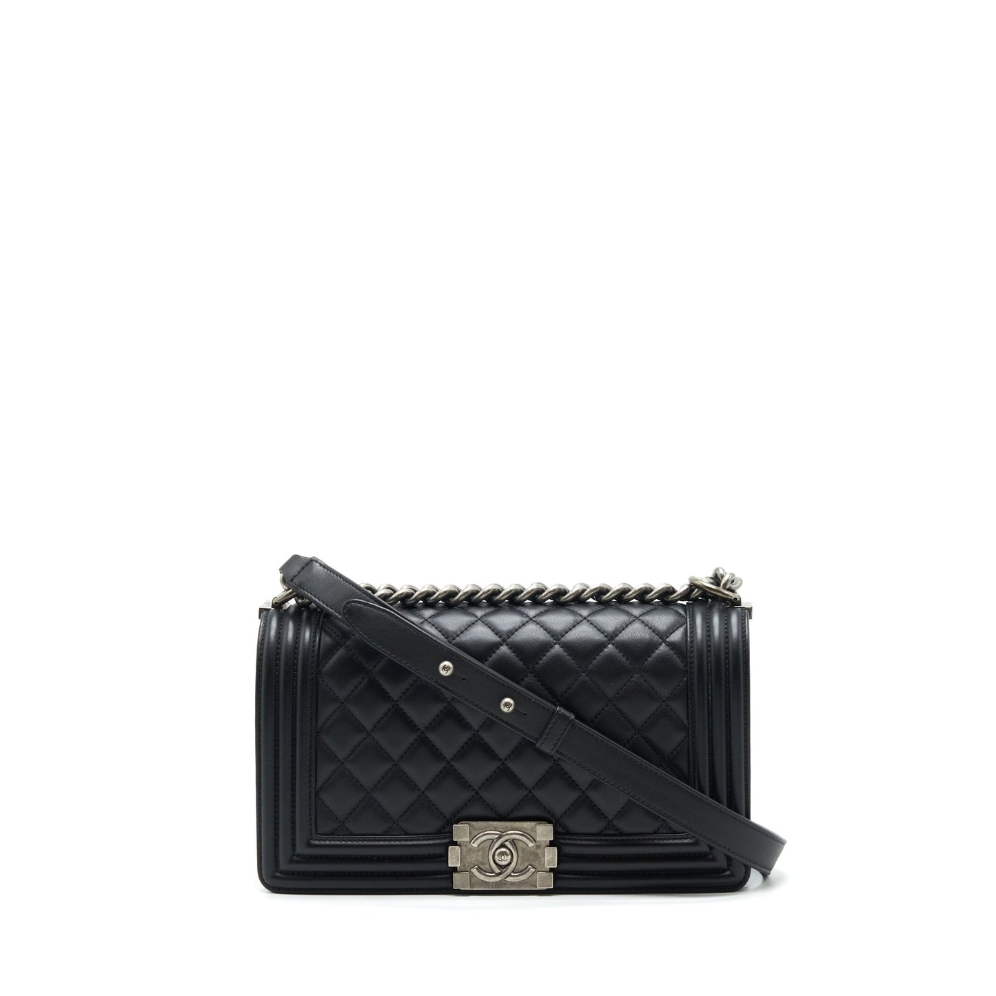 Chanel Boy Calfskin Ruthenium Hardware Black Handbag