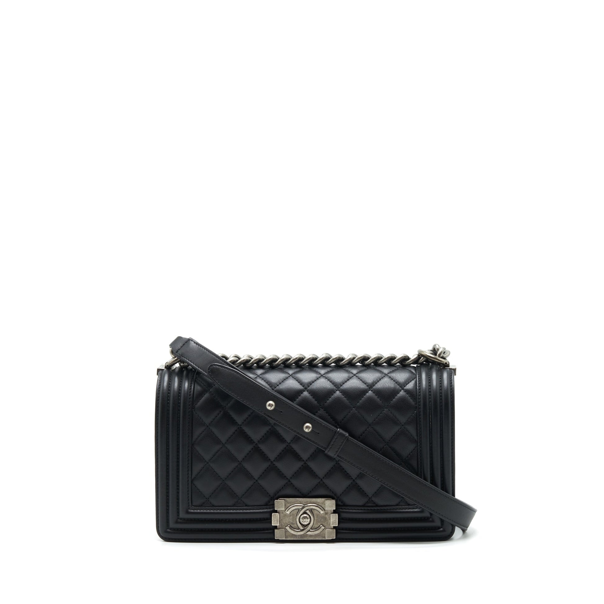 Chanel Boy Calfskin Ruthenium Hardware Black Handbag