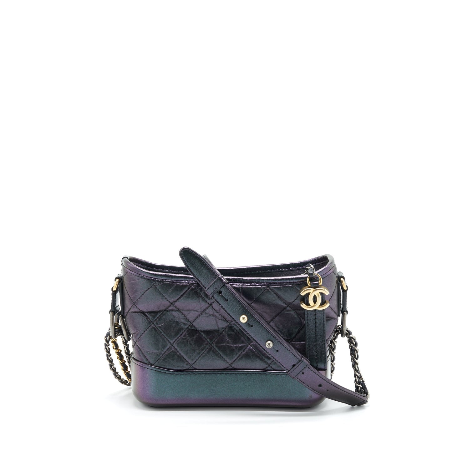 Chanel Gabrielle Hobo Lambskin Iridescent Purple Hardware Gold Silver Small Shoulder Bag