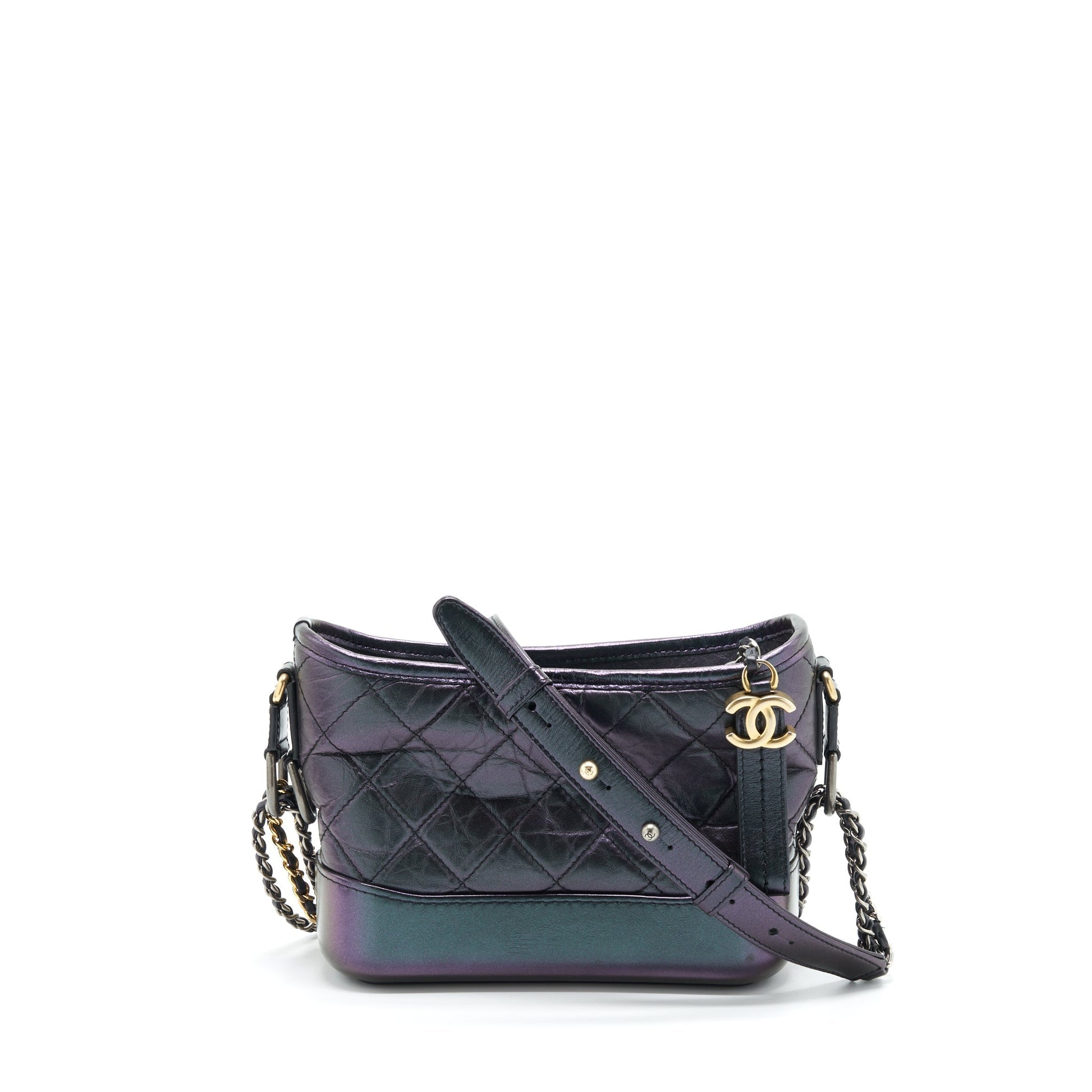 Chanel Gabrielle Hobo Lambskin Iridescent Purple Hardware Gold Silver Small Shoulder Bag