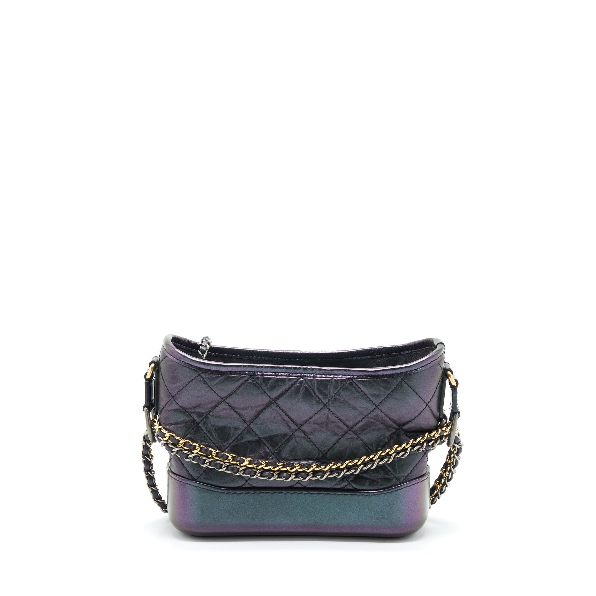 Chanel Gabrielle Hobo Lambskin Iridescent Purple Hardware Gold Silver Small Shoulder Bag
