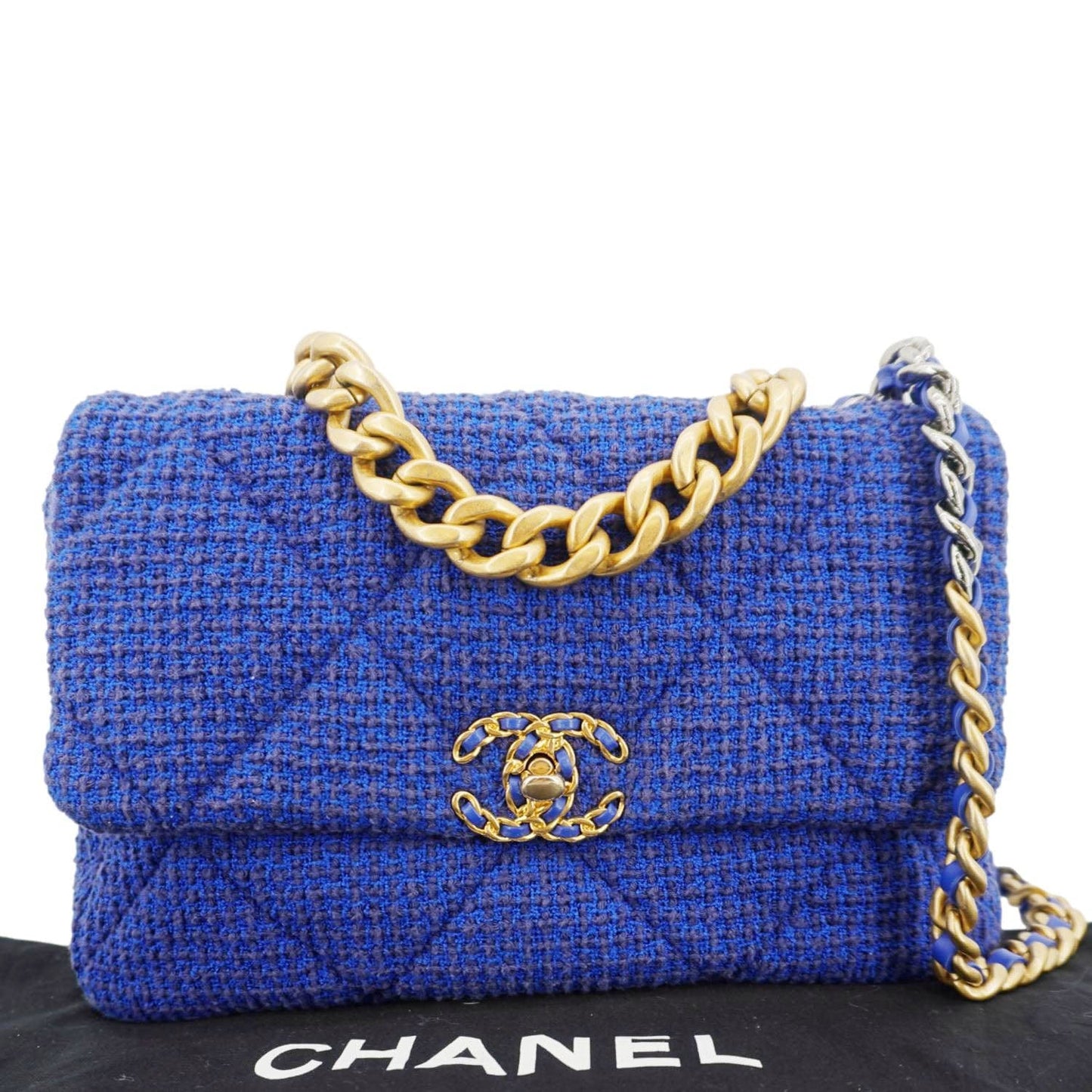 Chanel 19 Flap Quilted Tweed Blue Travel Bag Bag Blue