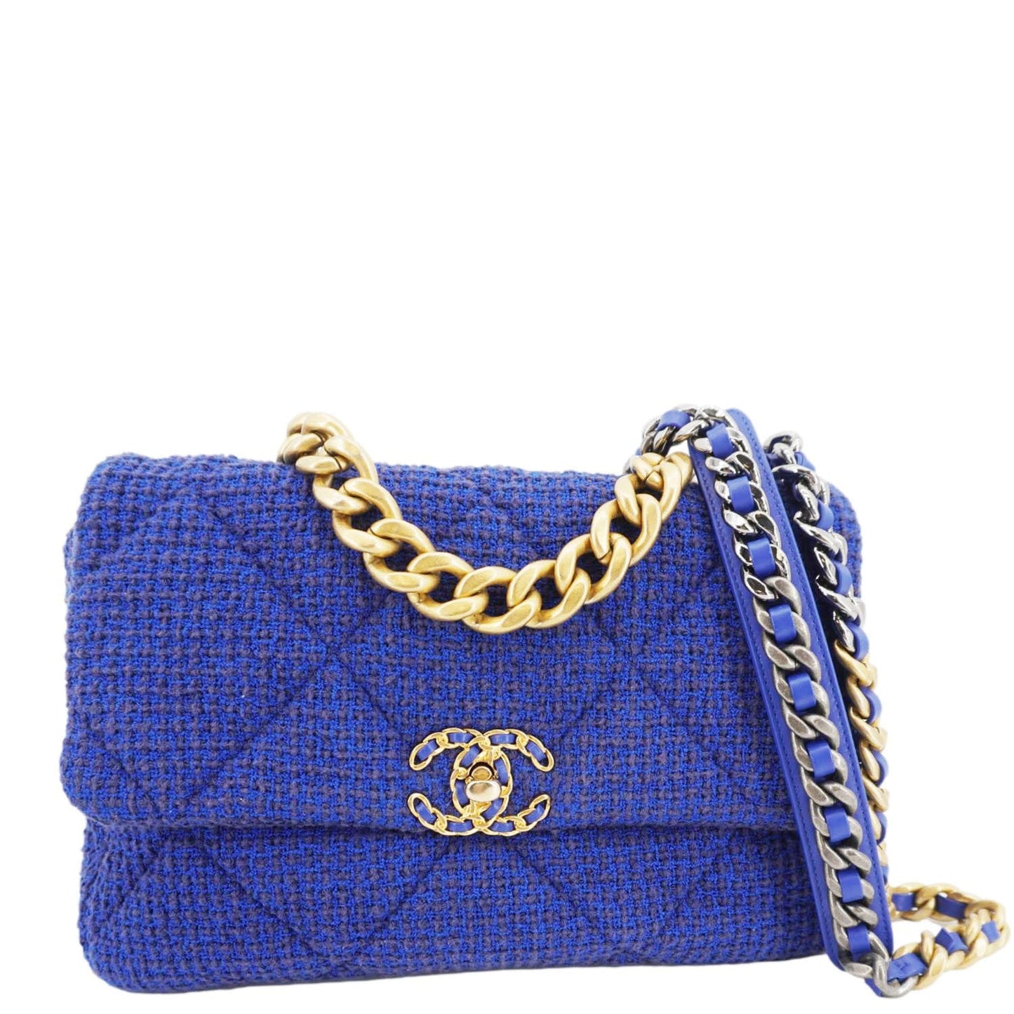 Chanel 19 Flap Quilted Tweed Blue Travel Bag Bag Blue