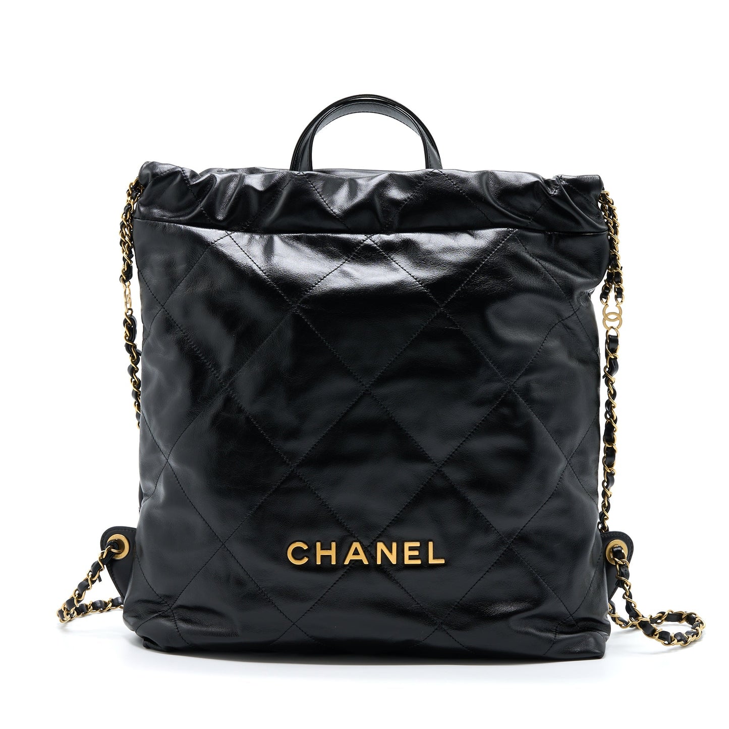 Chanel 22 Backpack Shiny Calfskin Brushed GHW Black