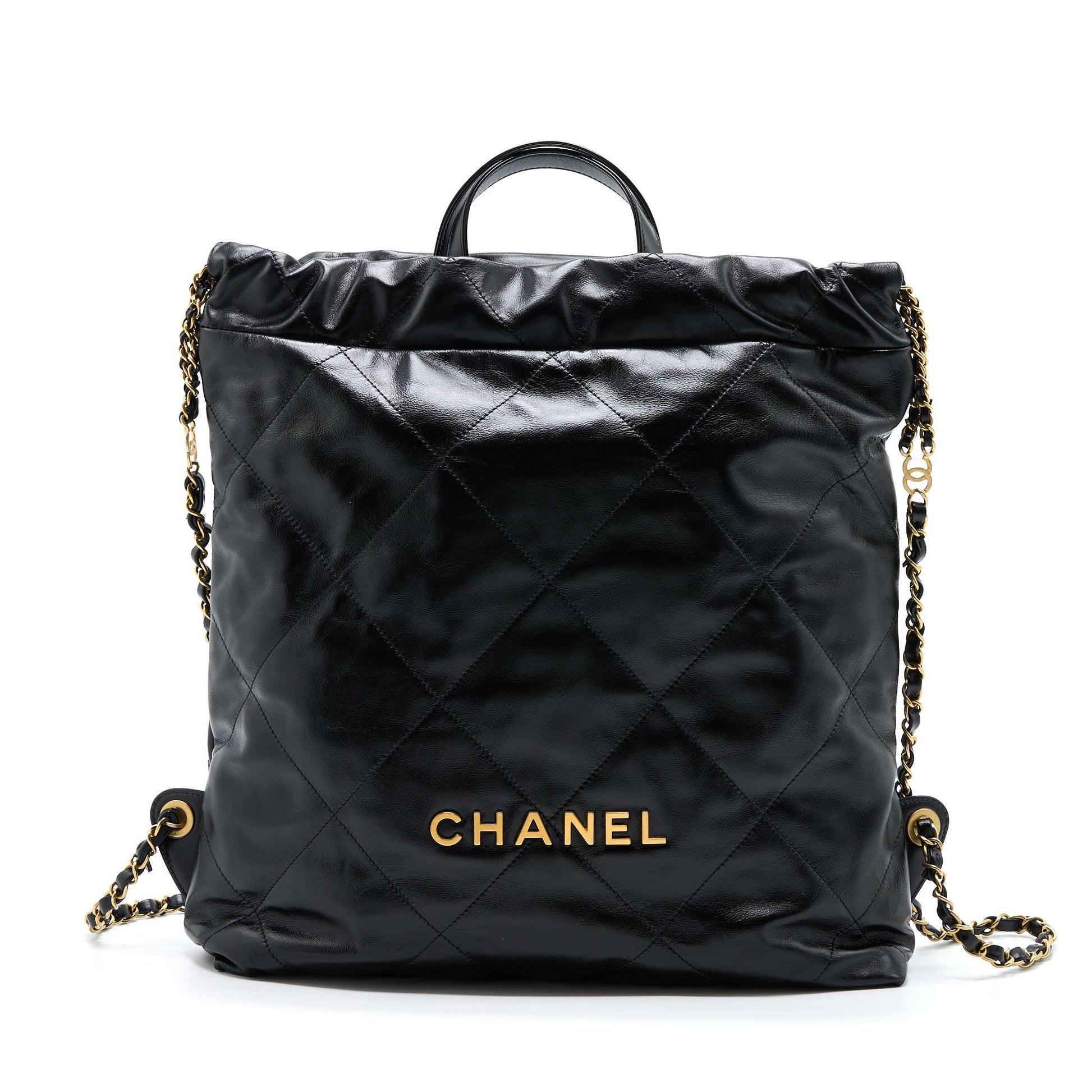 Chanel 22 Backpack Shiny Calfskin Brushed GHW Black