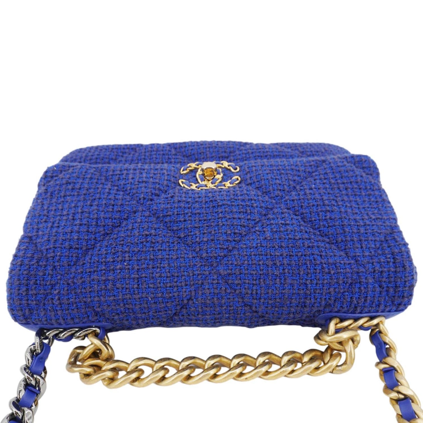 Chanel 19 Flap Quilted Tweed Blue Travel Bag Bag Blue