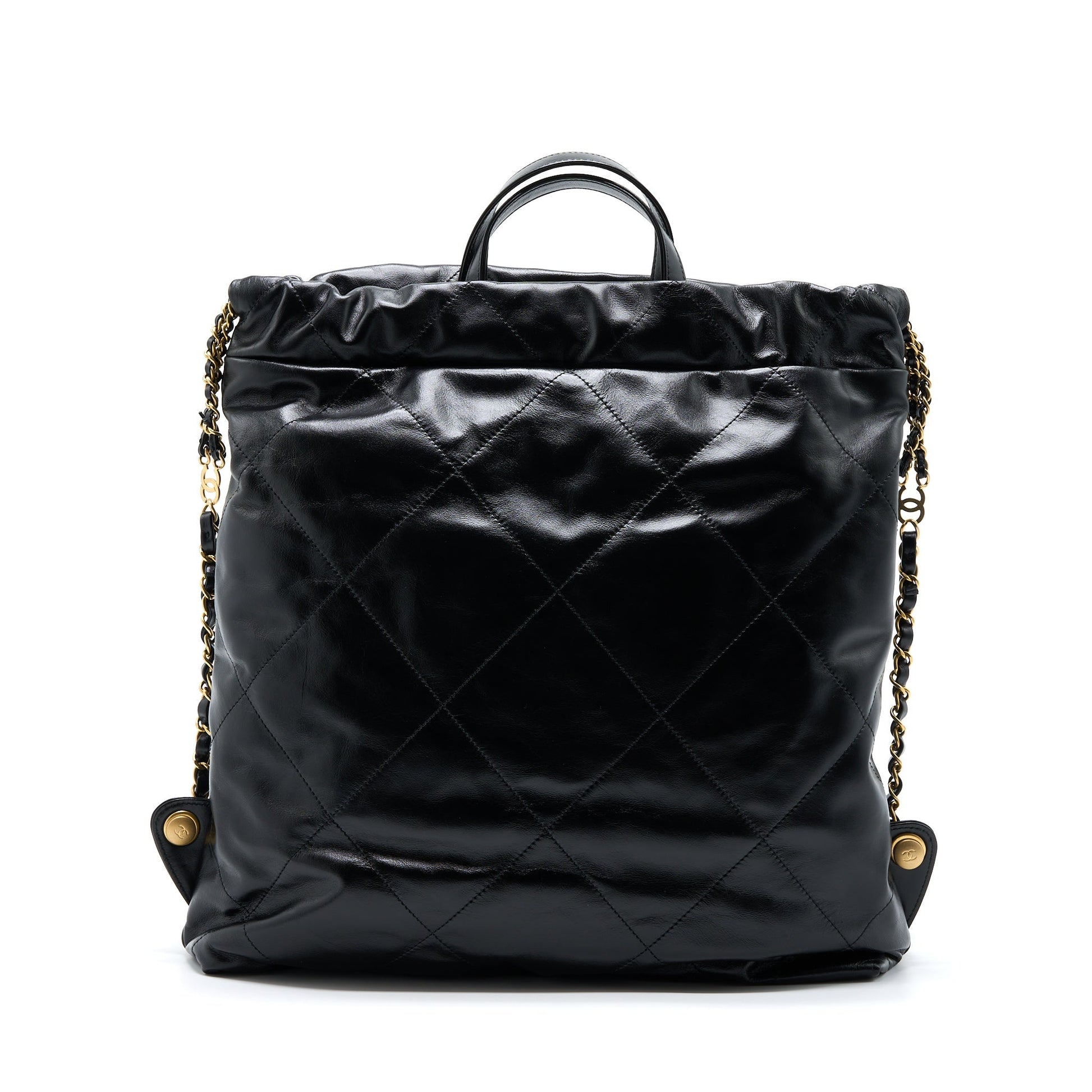 Chanel 22 Backpack Shiny Calfskin Brushed GHW Black
