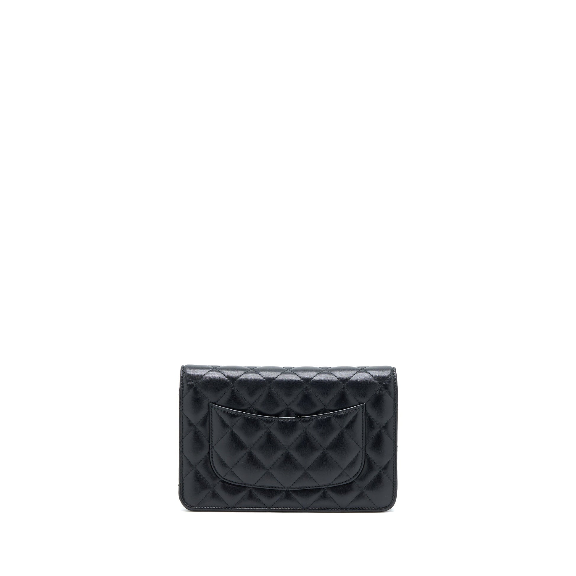 Chanel Quilted on Camellia Lambskin LGHW Black Wallet Case