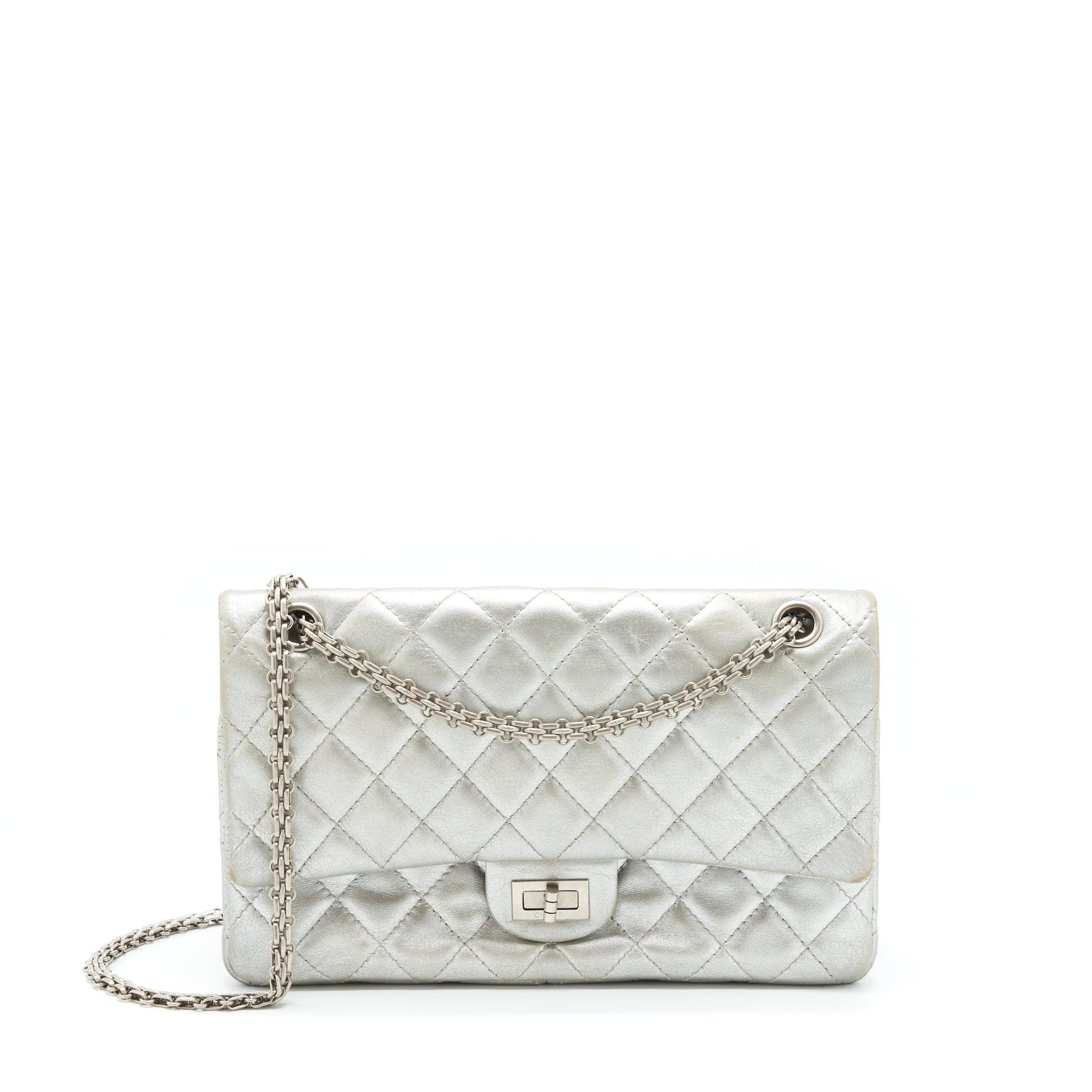 Chanel Reissue 2.55 226 Double Flap Lambskin Silver Shoulder Bag