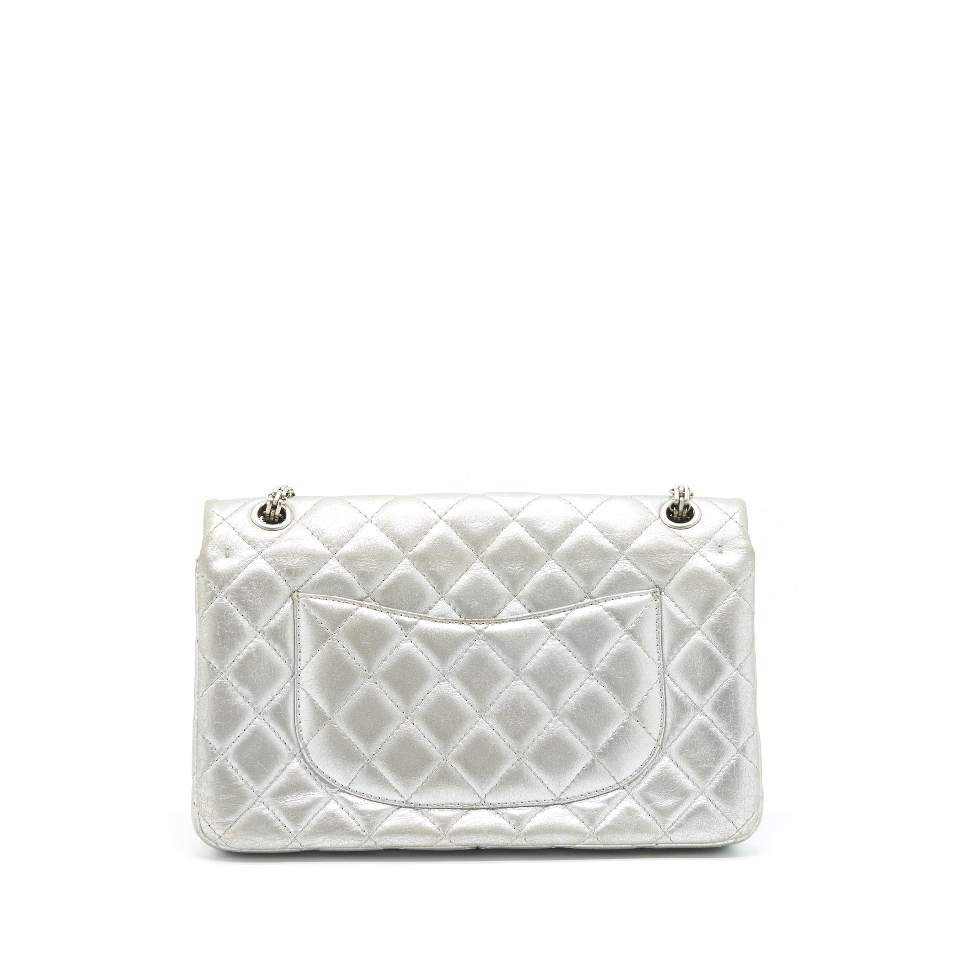 Chanel Reissue 2.55 226 Double Flap Lambskin Silver Shoulder Bag