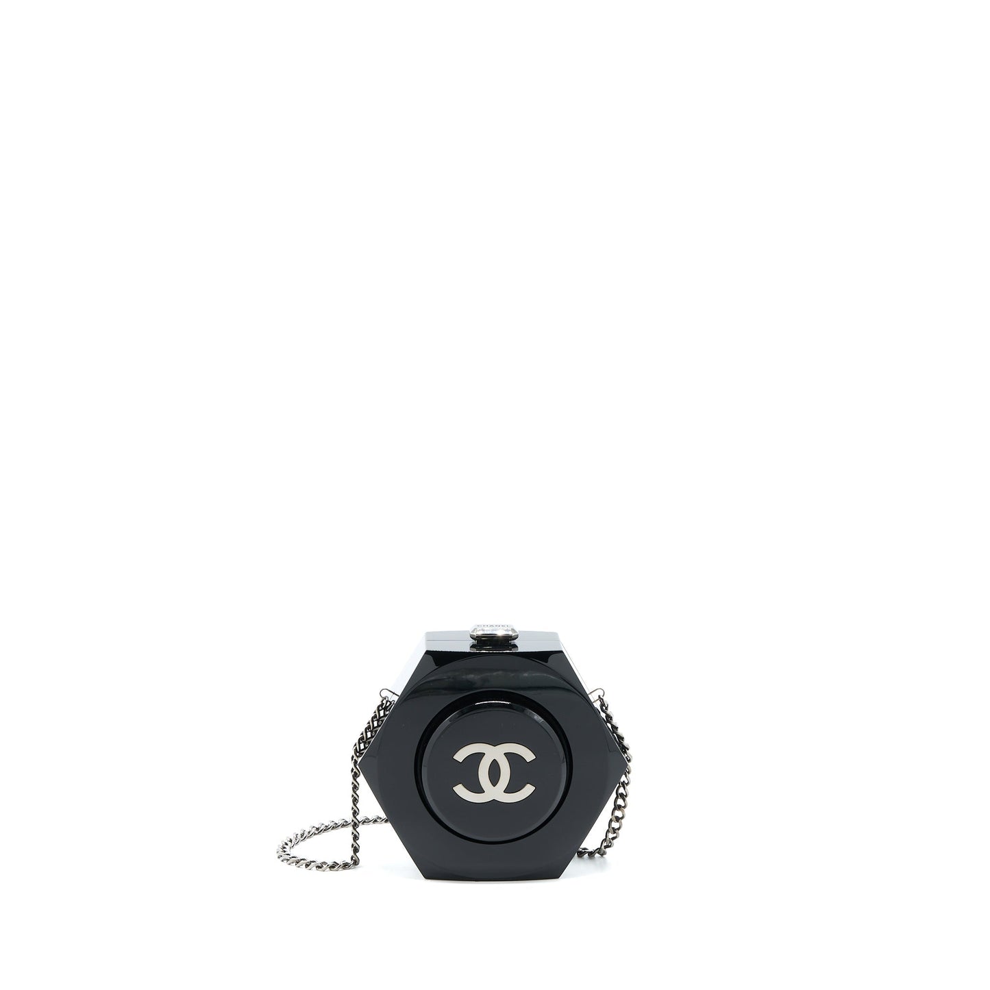 Chanel 18a CC Logo Evening SHW Black Clutch Bag