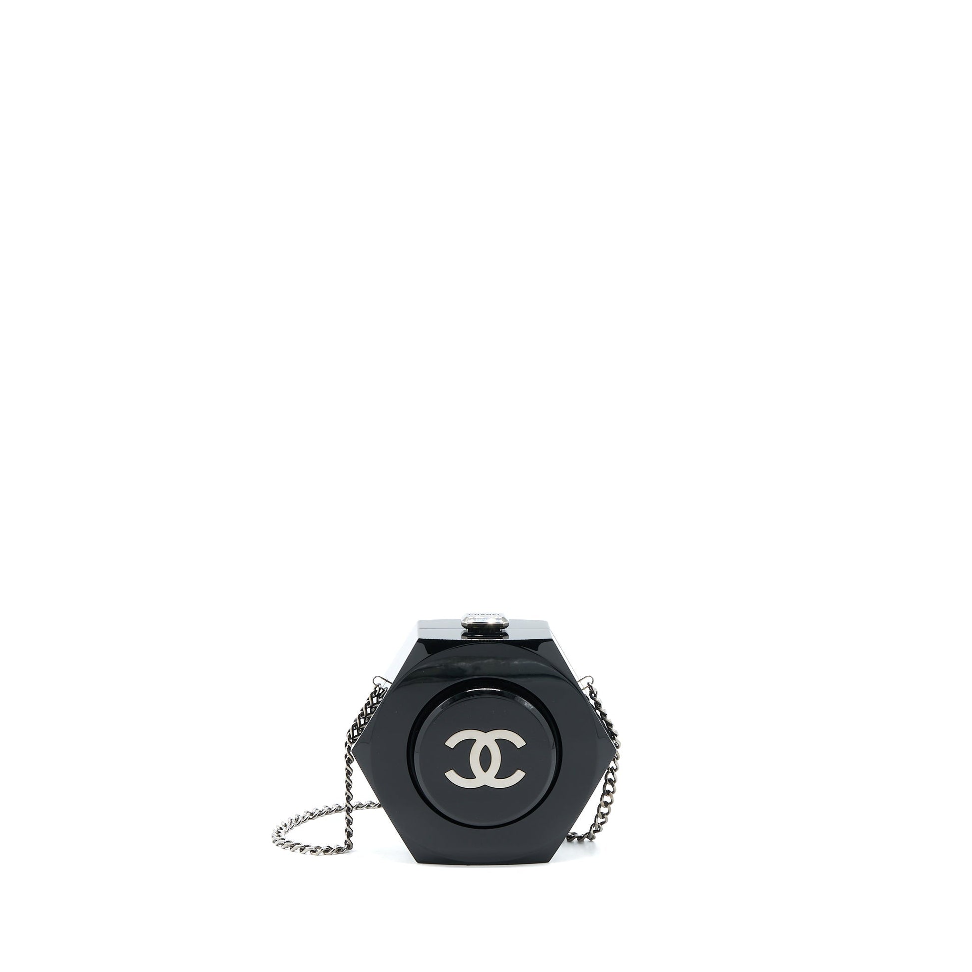 Chanel 18a CC Logo Evening SHW Black Clutch Bag