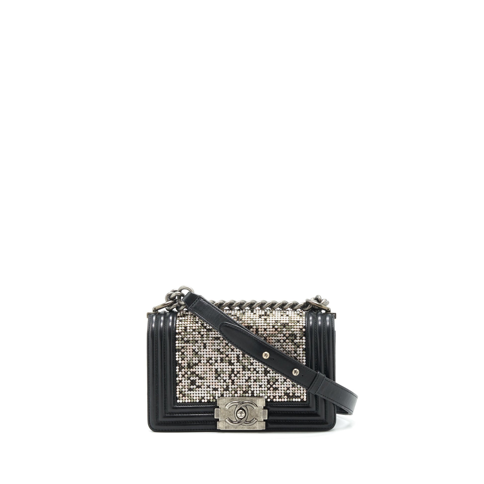 Chanel Boy Crystals Lambskin Ruthenium Hardware Black Small Handbag
