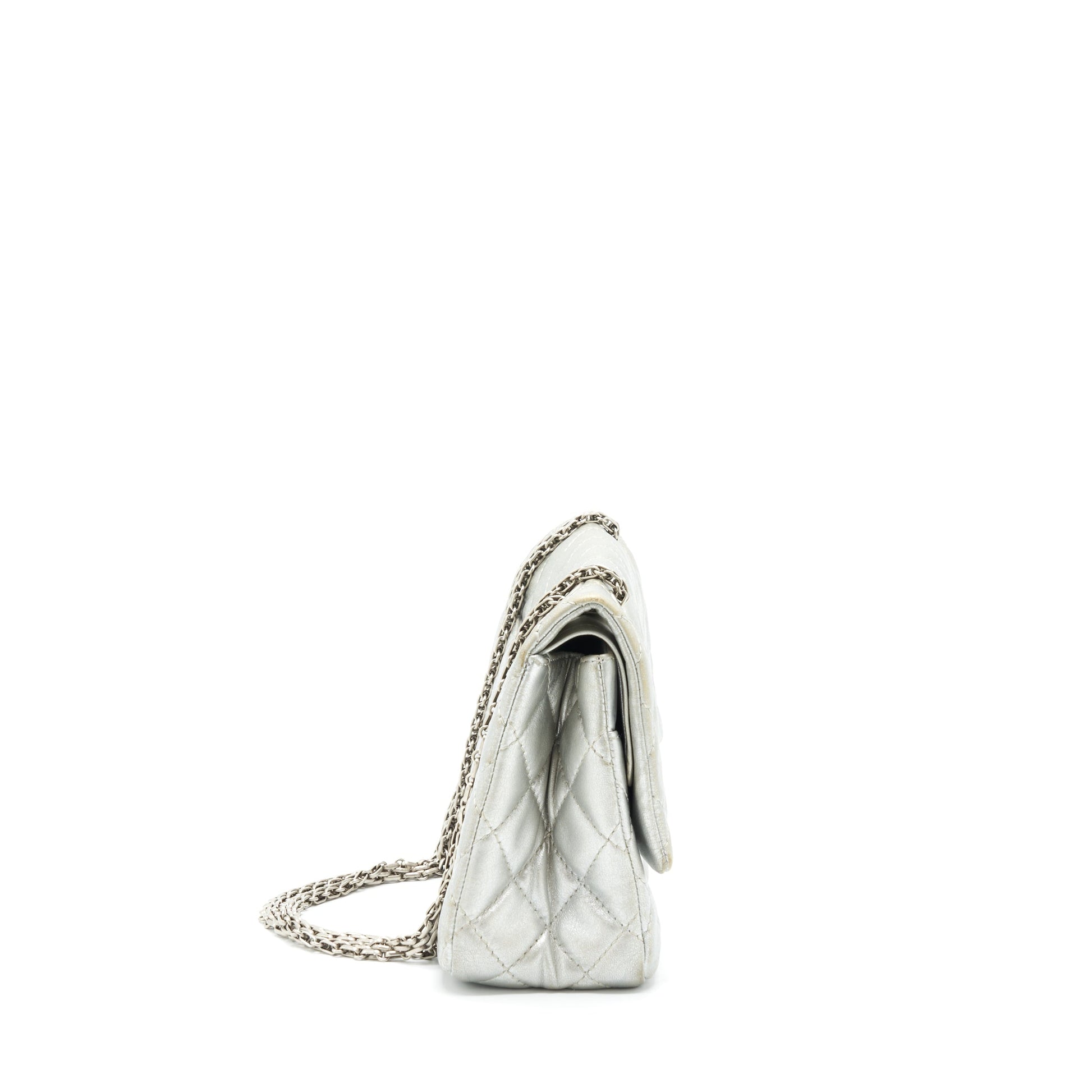 Chanel Reissue 2.55 226 Double Flap Lambskin Silver Shoulder Bag