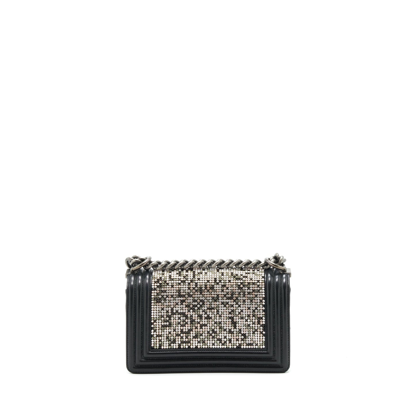 Chanel Boy Crystals Lambskin Ruthenium Hardware Black Small Handbag