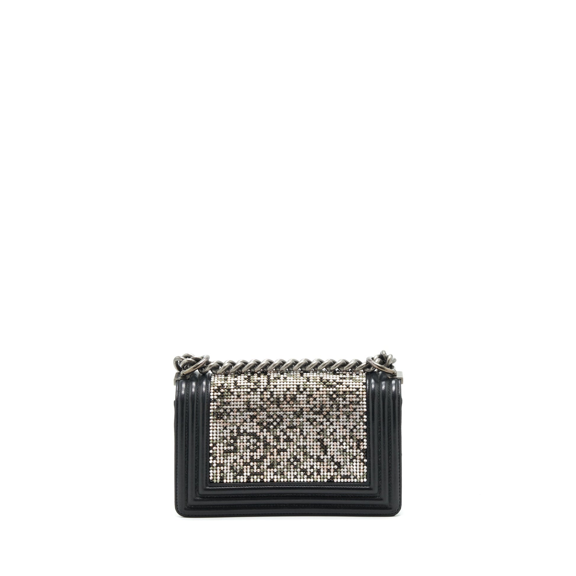 Chanel Boy Crystals Lambskin Ruthenium Hardware Black Small Handbag