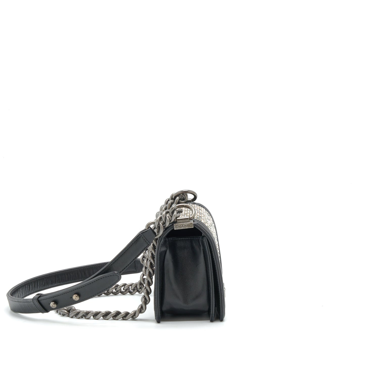 Chanel Boy Crystals Lambskin Ruthenium Hardware Black Small Handbag