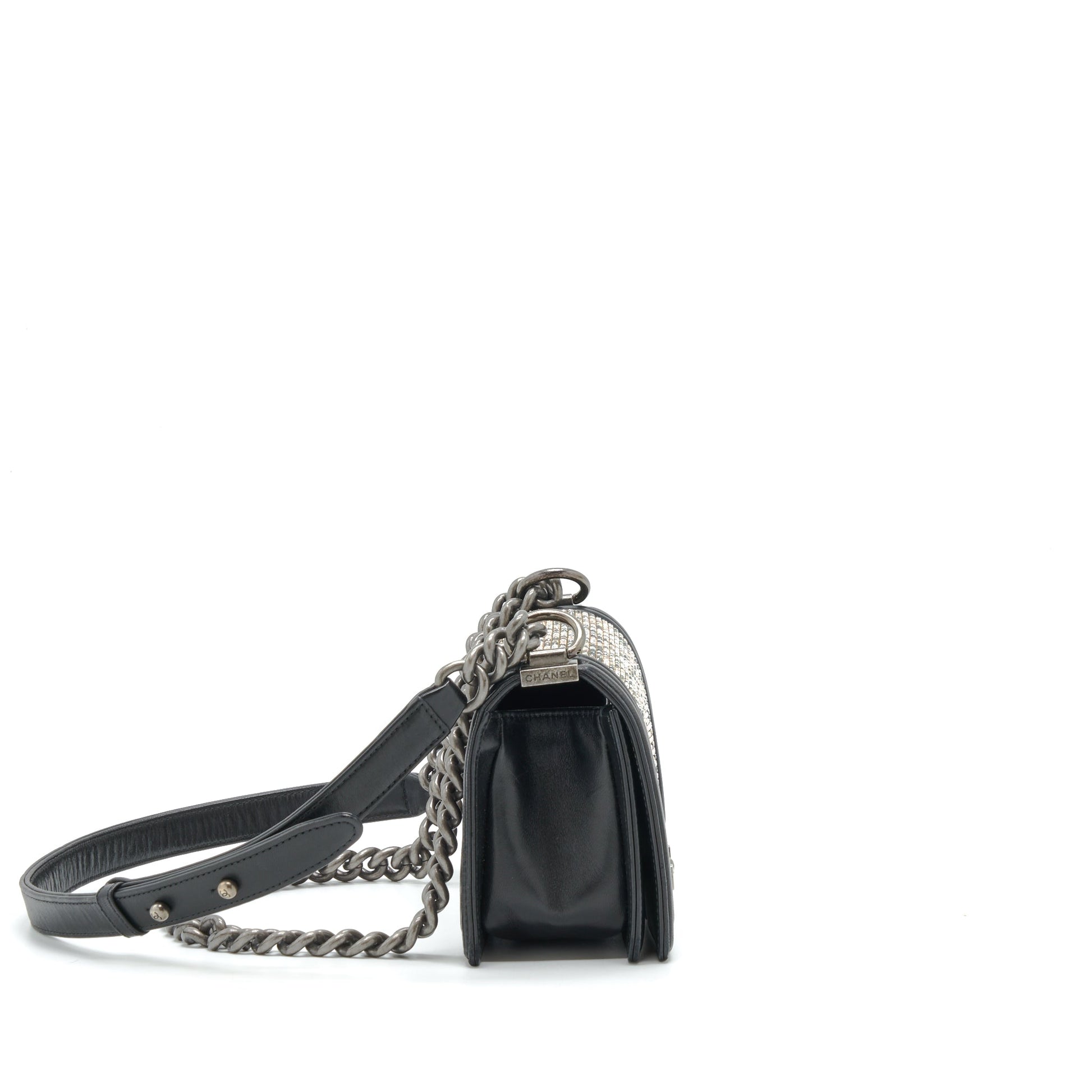 Chanel Boy Crystals Lambskin Ruthenium Hardware Black Small Handbag