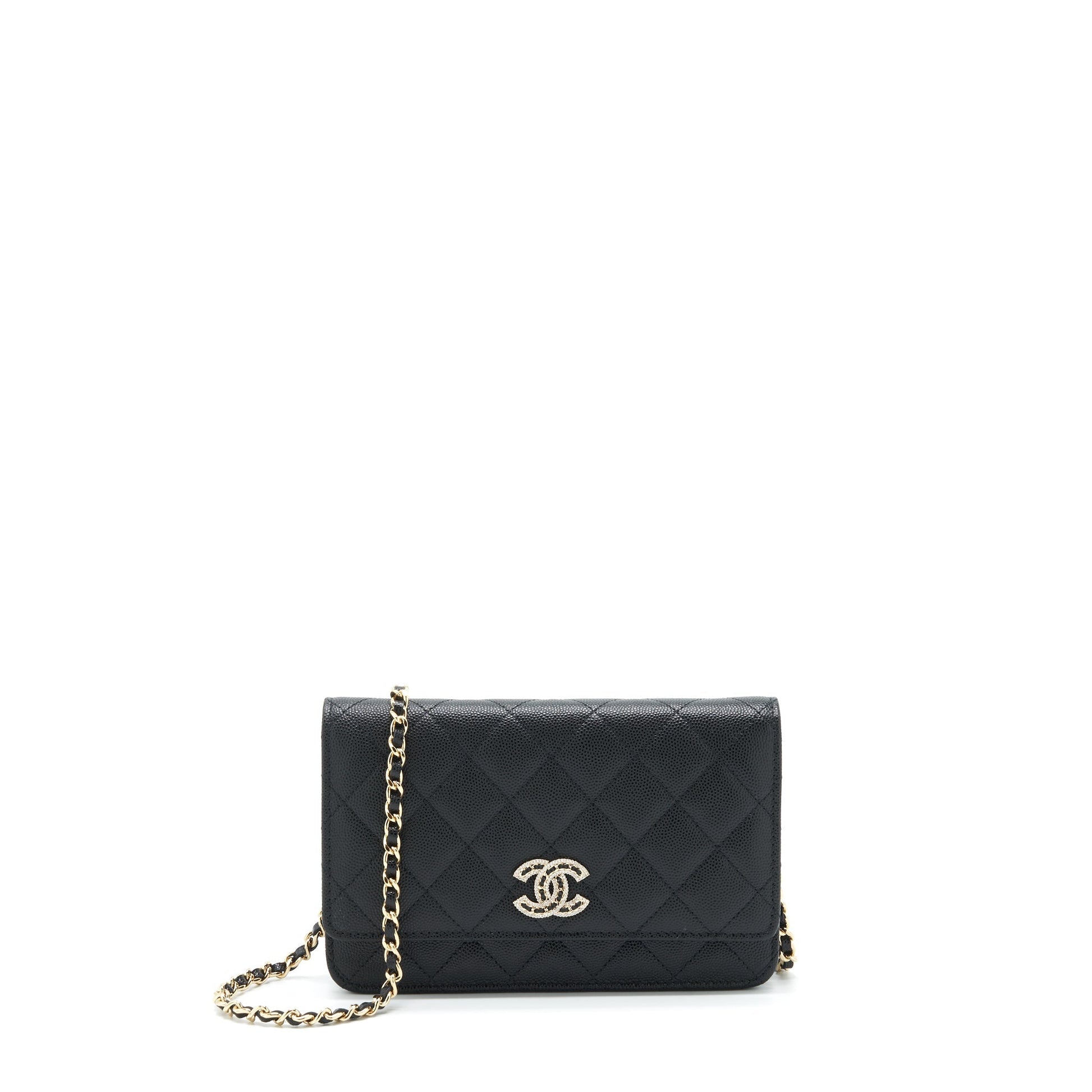 Chanel 22S Detailed Logo On Caviar LGHW Black Wallet Case Lghw Microchip