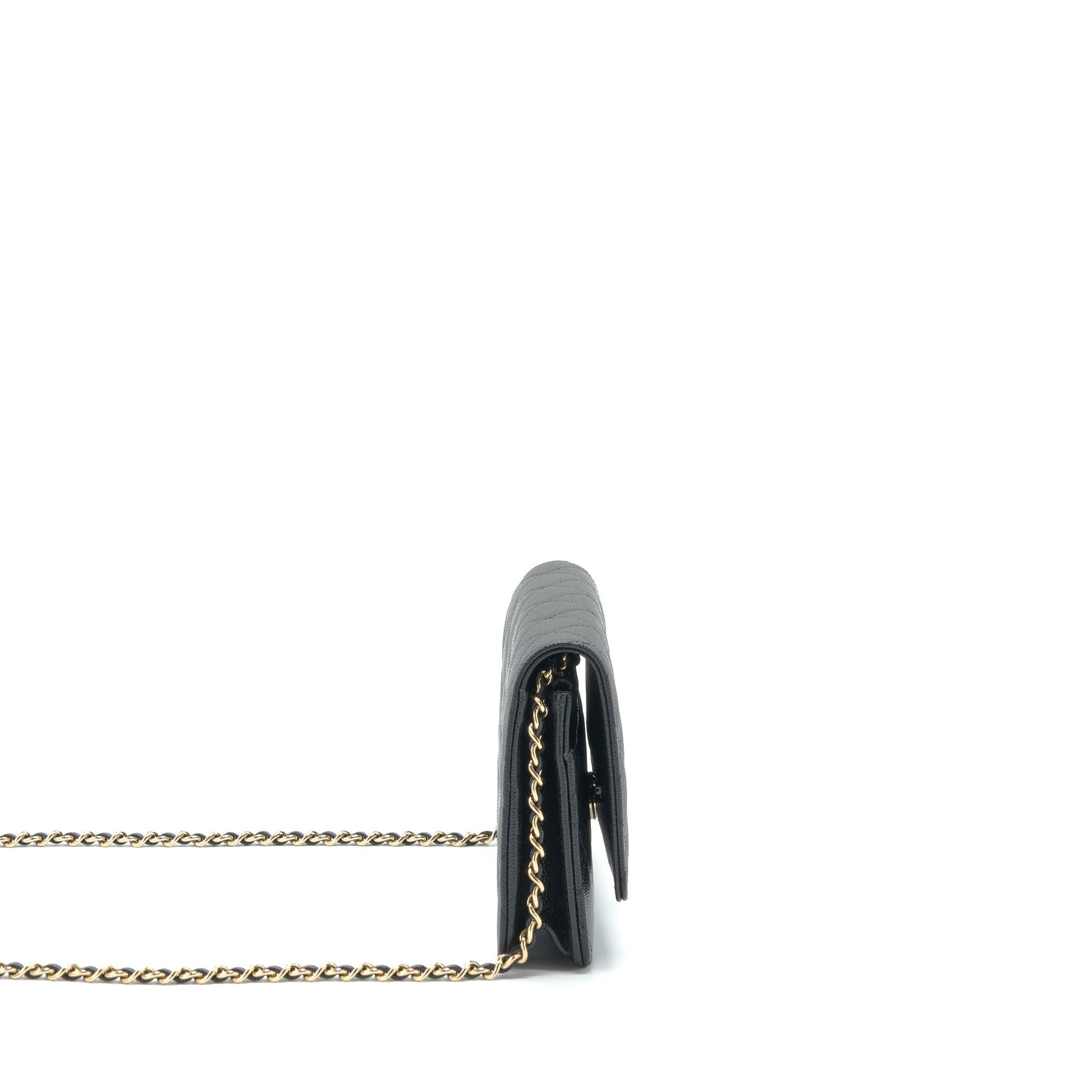 Chanel 22S Detailed Logo On Caviar LGHW Black Wallet Case Lghw Microchip