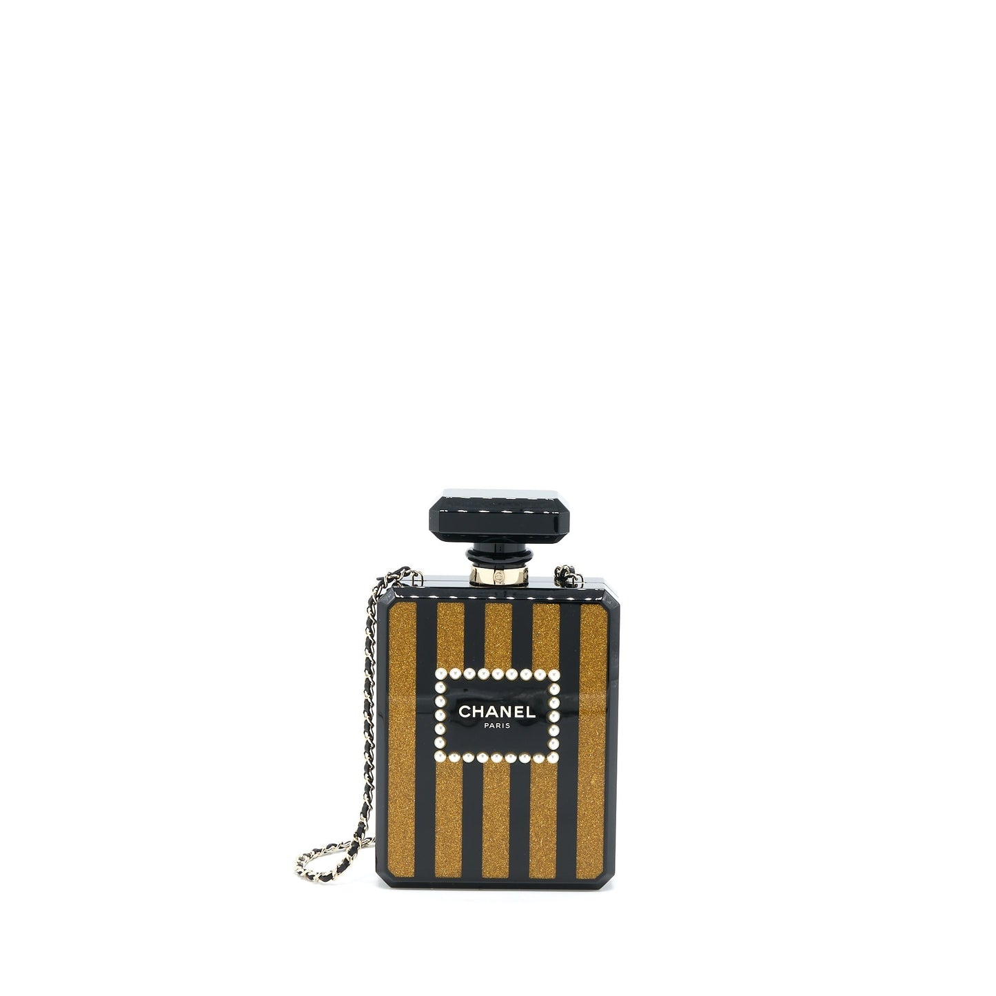 Chanel 17a Perfume Bottle Evening LGHW Black Clutch Bag