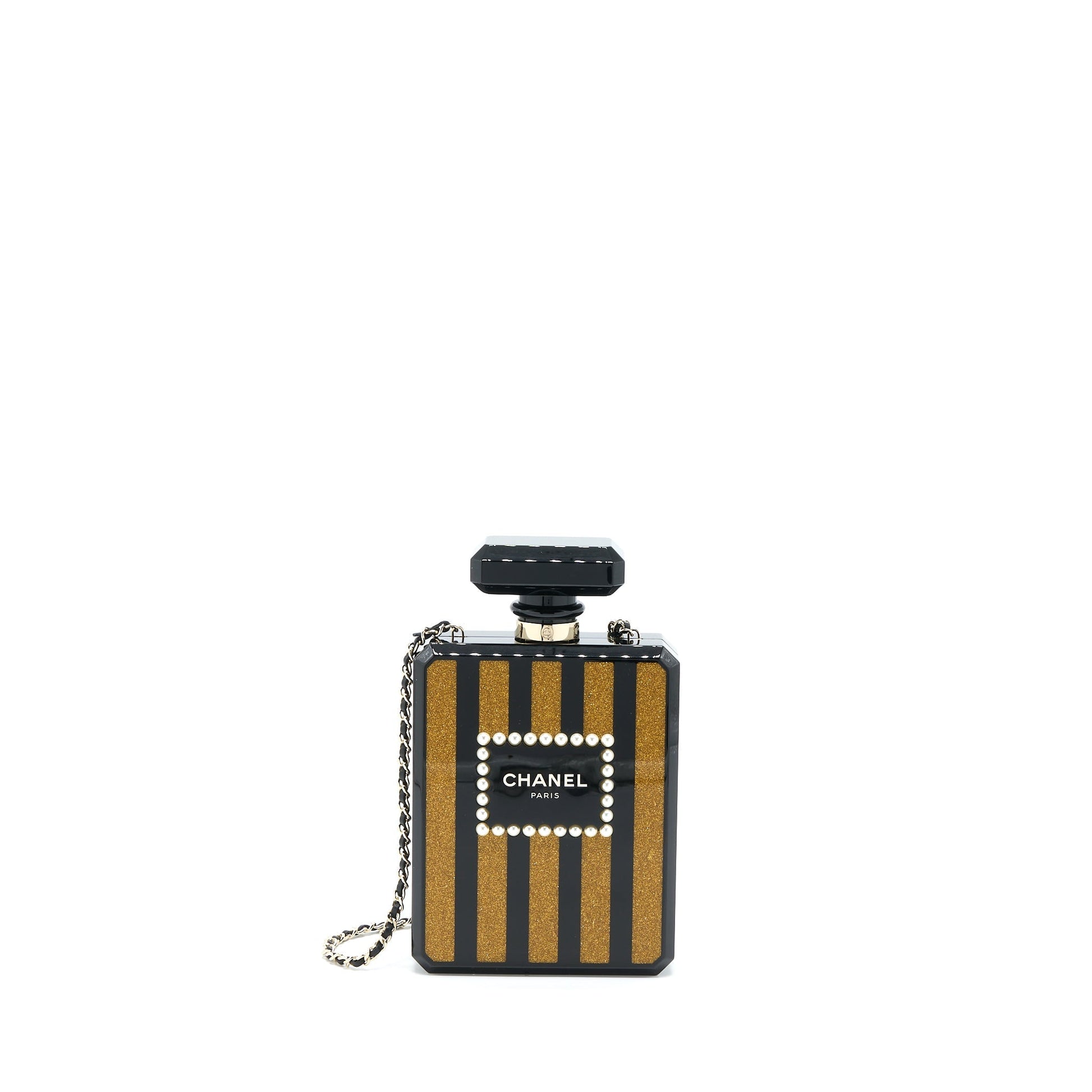 Chanel 17a Perfume Bottle Evening LGHW Black Clutch Bag
