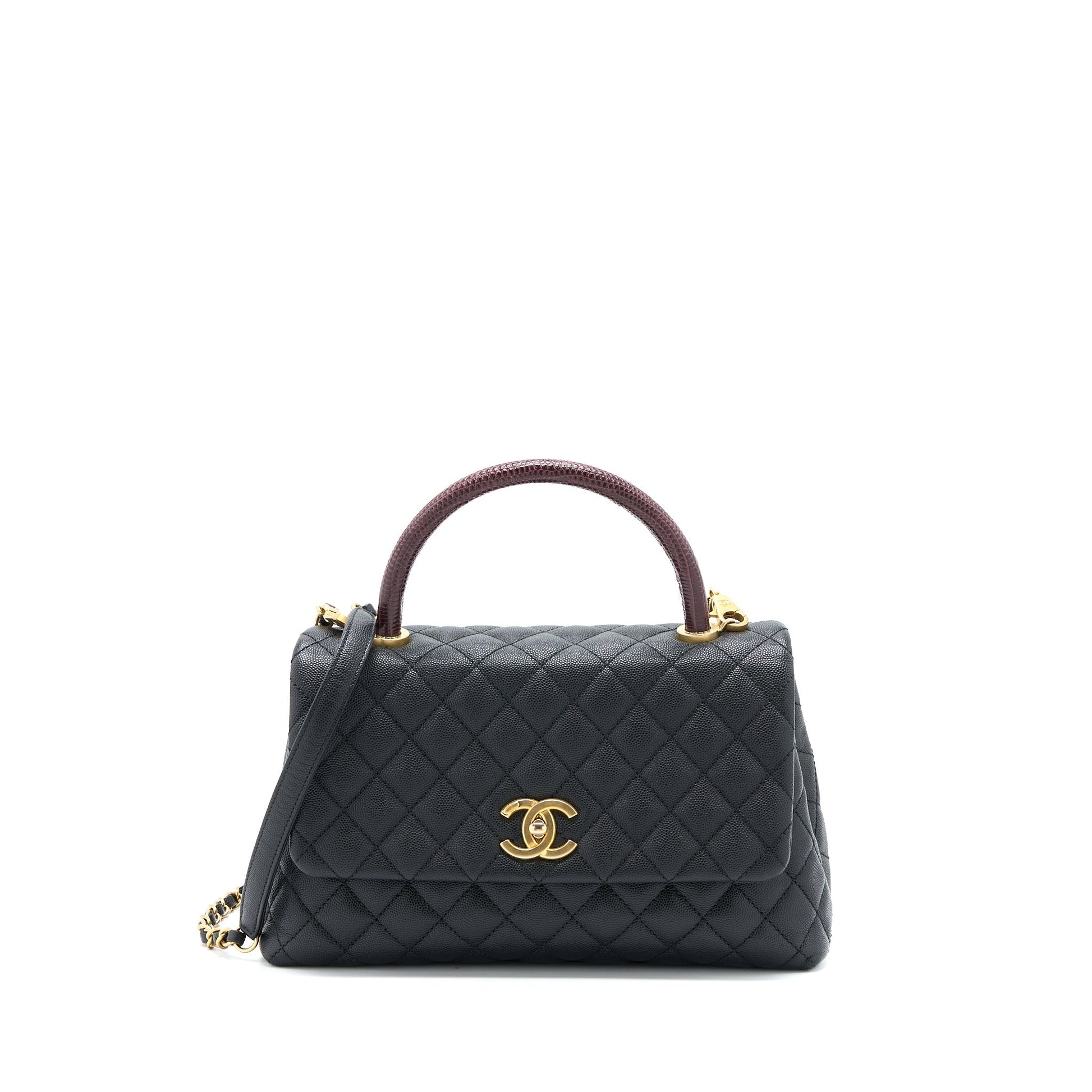 Chanel Coco Handle Caviar Lizard Handle Brushed Black Handbag