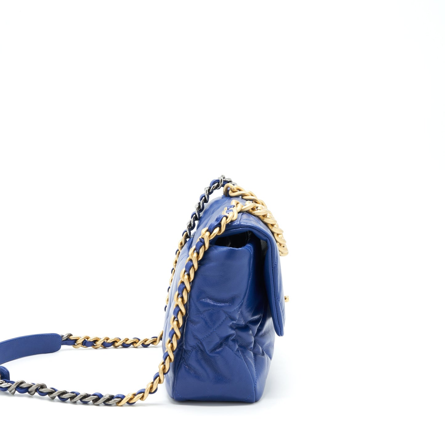 Chanel 19 Goatskin Hardware Blue Gold Silver Handbag