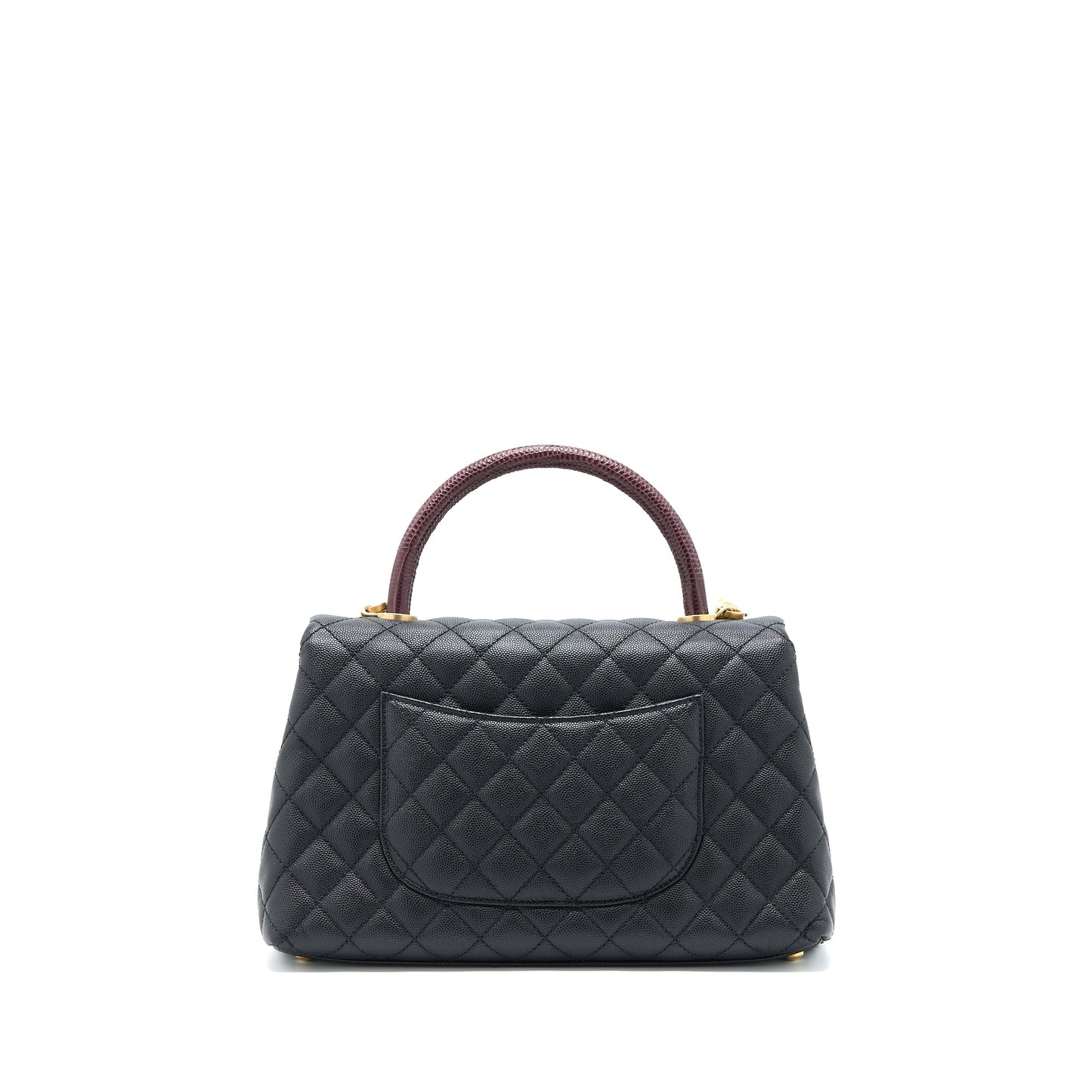 Chanel Coco Handle Caviar Lizard Handle Brushed Black Handbag