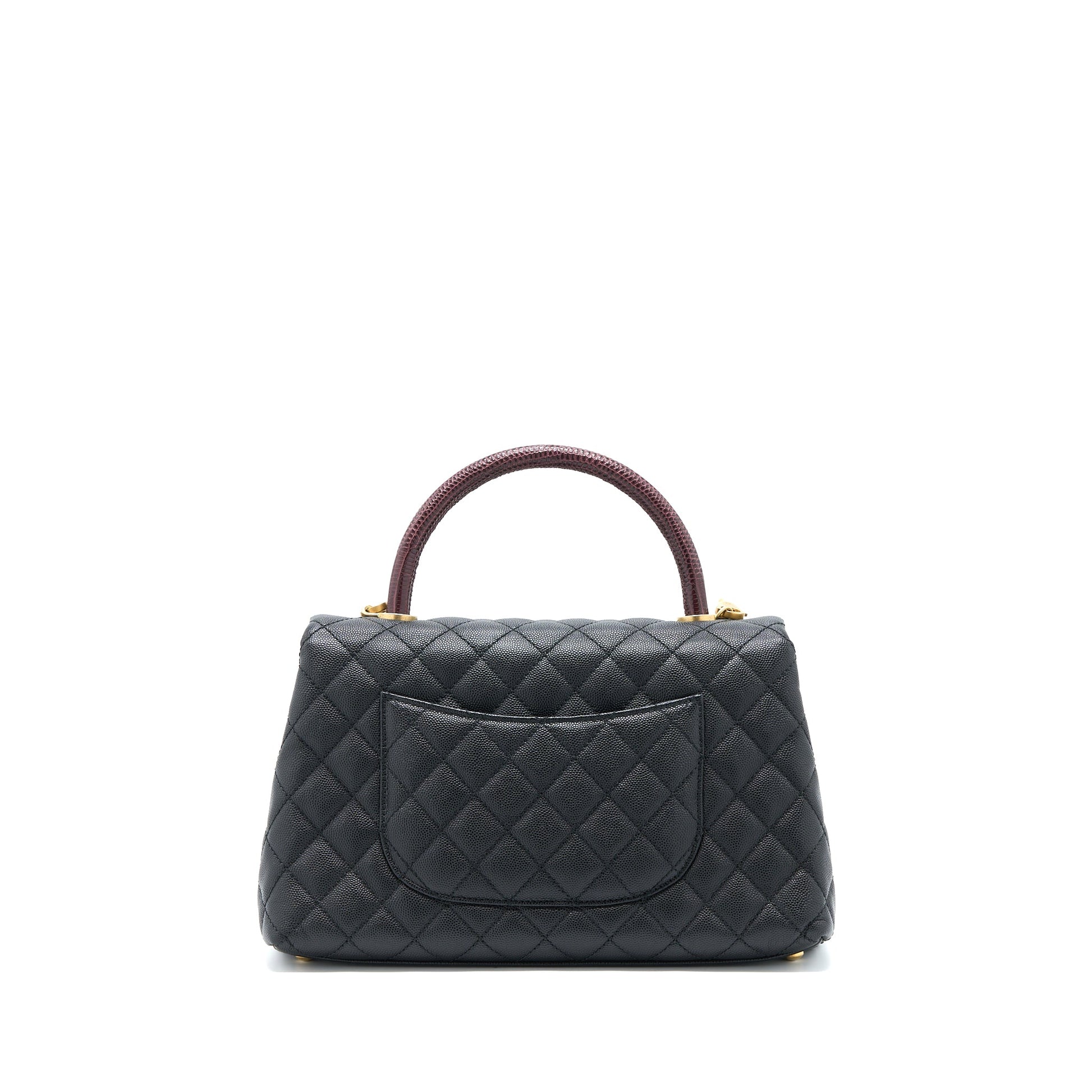 Chanel Coco Handle Caviar Lizard Handle Brushed Black Handbag