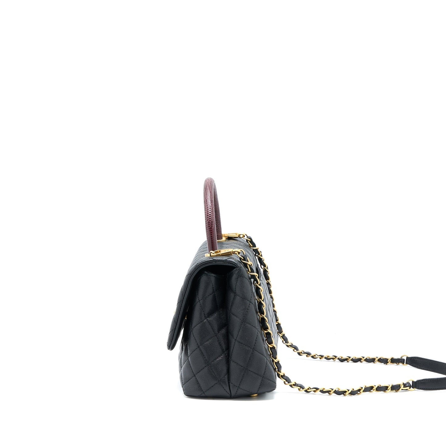Chanel Coco Handle Caviar Lizard Handle Brushed Black Handbag