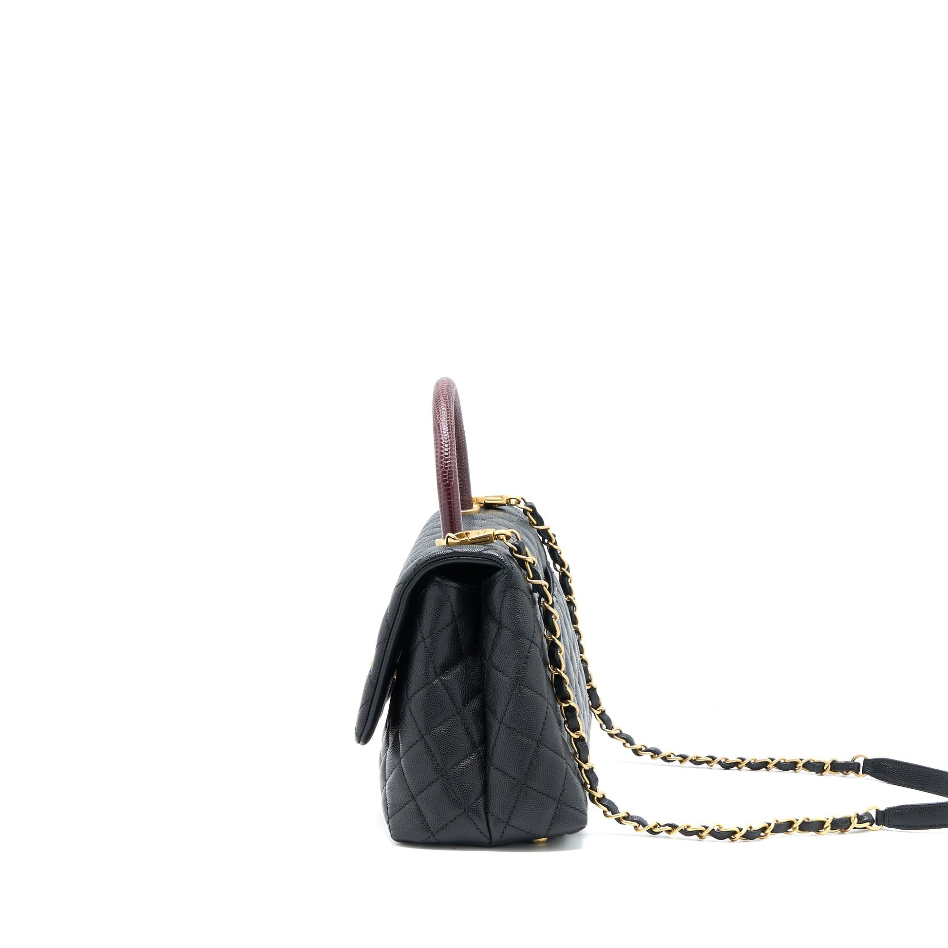Chanel Coco Handle Caviar Lizard Handle Brushed Black Handbag