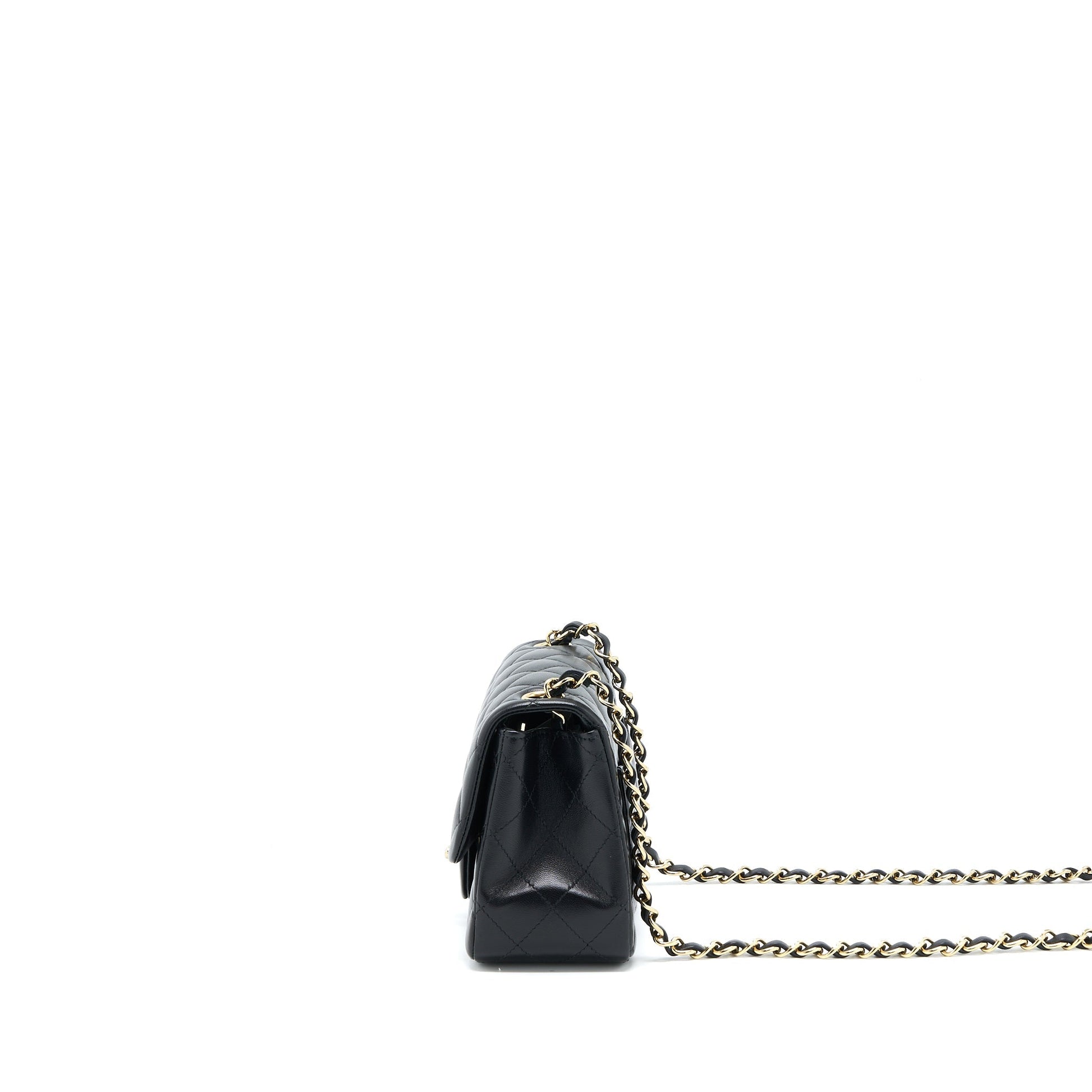 Chanel Classic Square Flap Lambskin LGHW Microchip Black Shoulder Bag Microchip 2