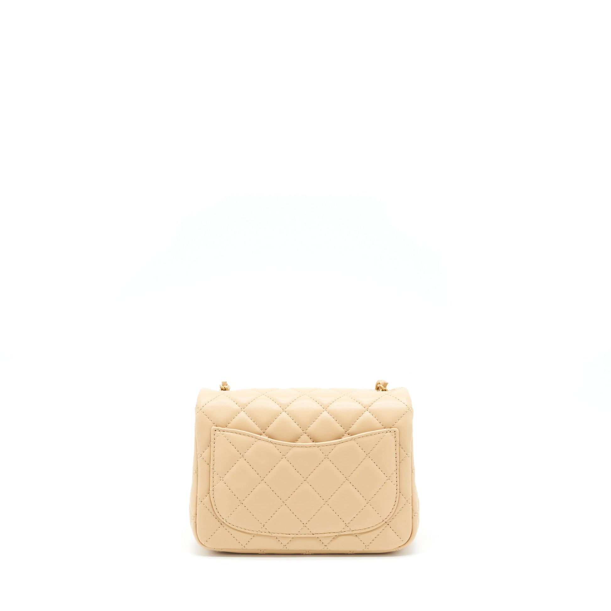 Chanel 22C Pearl Crush Square Flap Lambskin Beige Shoulder Bag