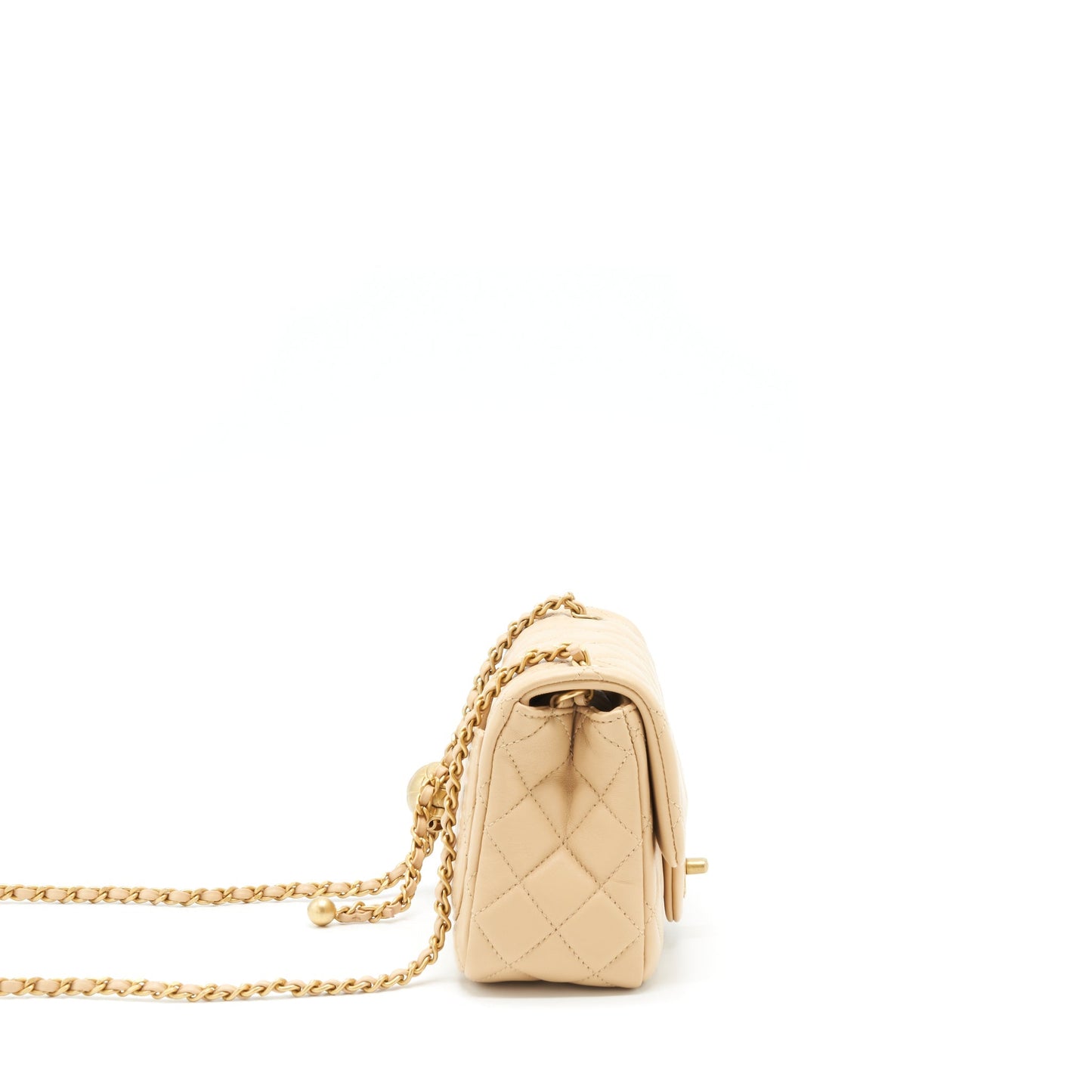 Chanel 22C Pearl Crush Square Flap Lambskin Beige Shoulder Bag