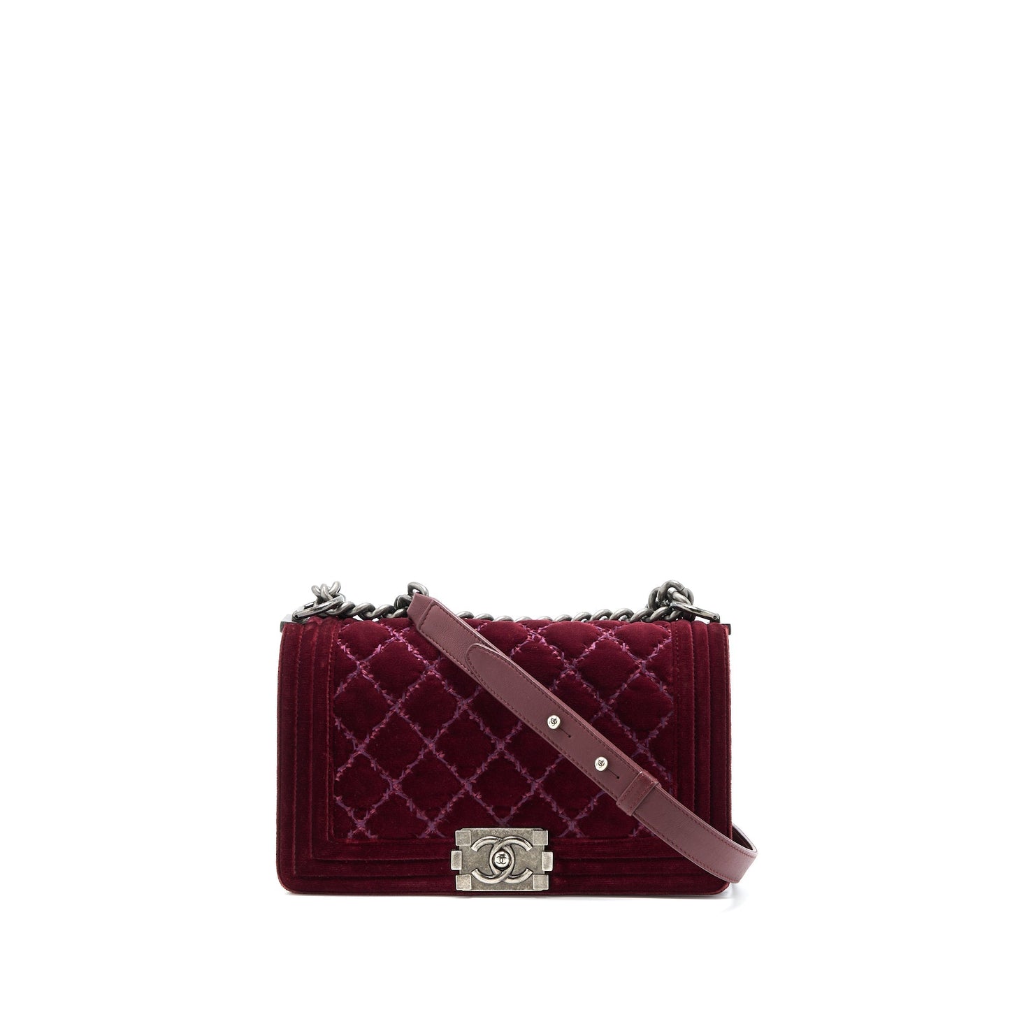 Chanel Boy Velvet Dark Ruthenium SHW Red Handbag