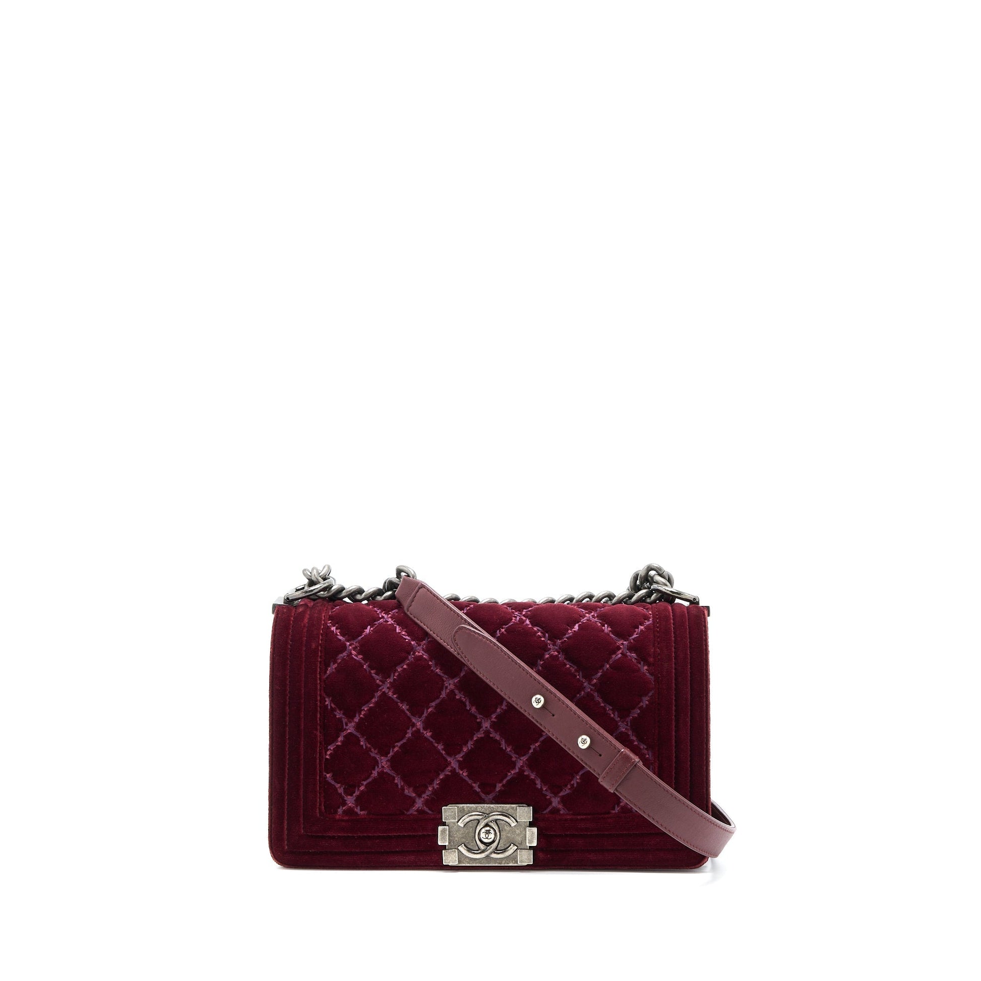 Chanel Boy Velvet Dark Ruthenium SHW Red Handbag