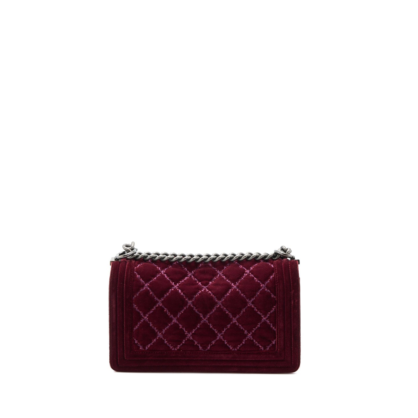 Chanel Boy Velvet Dark Ruthenium SHW Red Handbag
