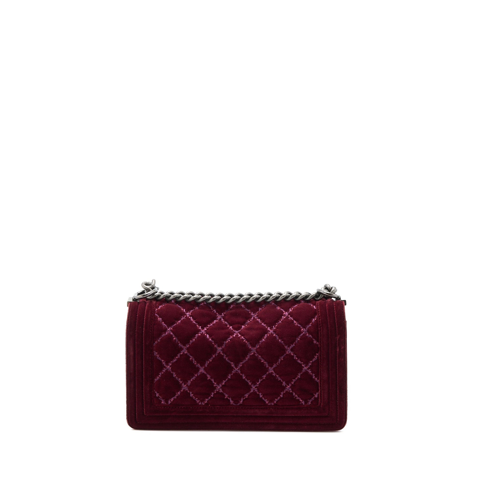 Chanel Boy Velvet Dark Ruthenium SHW Red Handbag