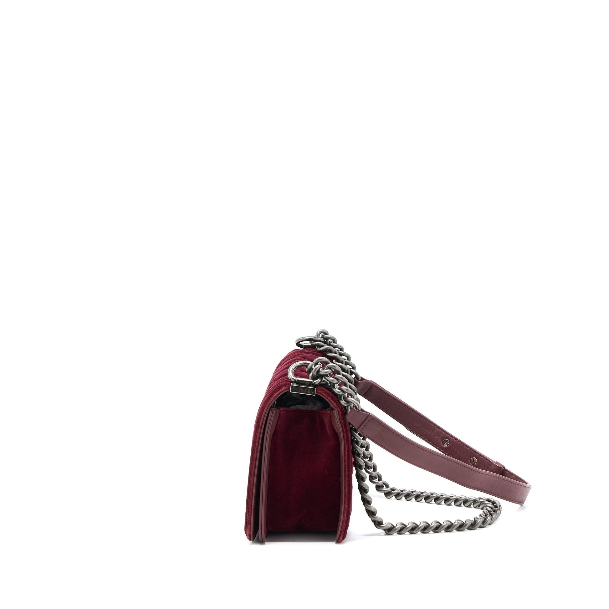 Chanel Boy Velvet Dark Ruthenium SHW Red Handbag